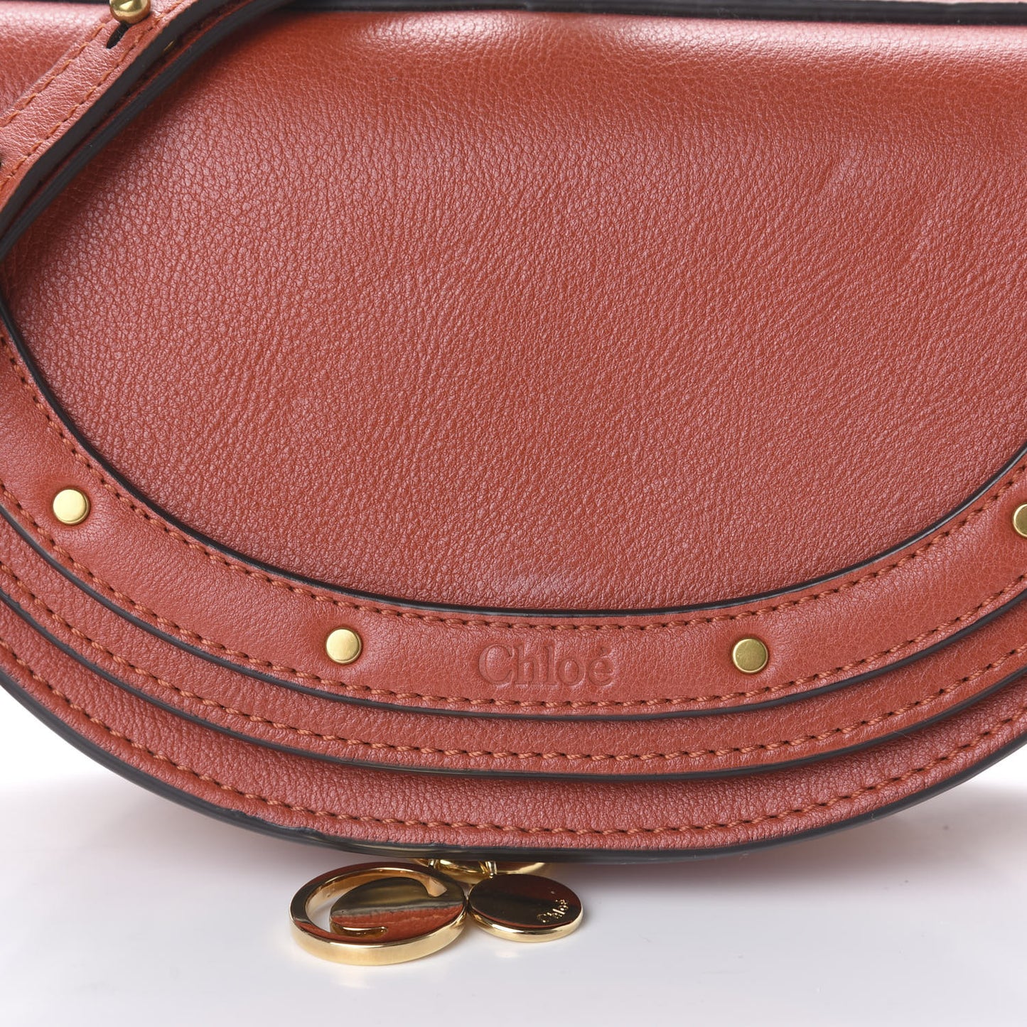 Calfskin Small Nile Bracelet Minaudiere Bag Sepia Red