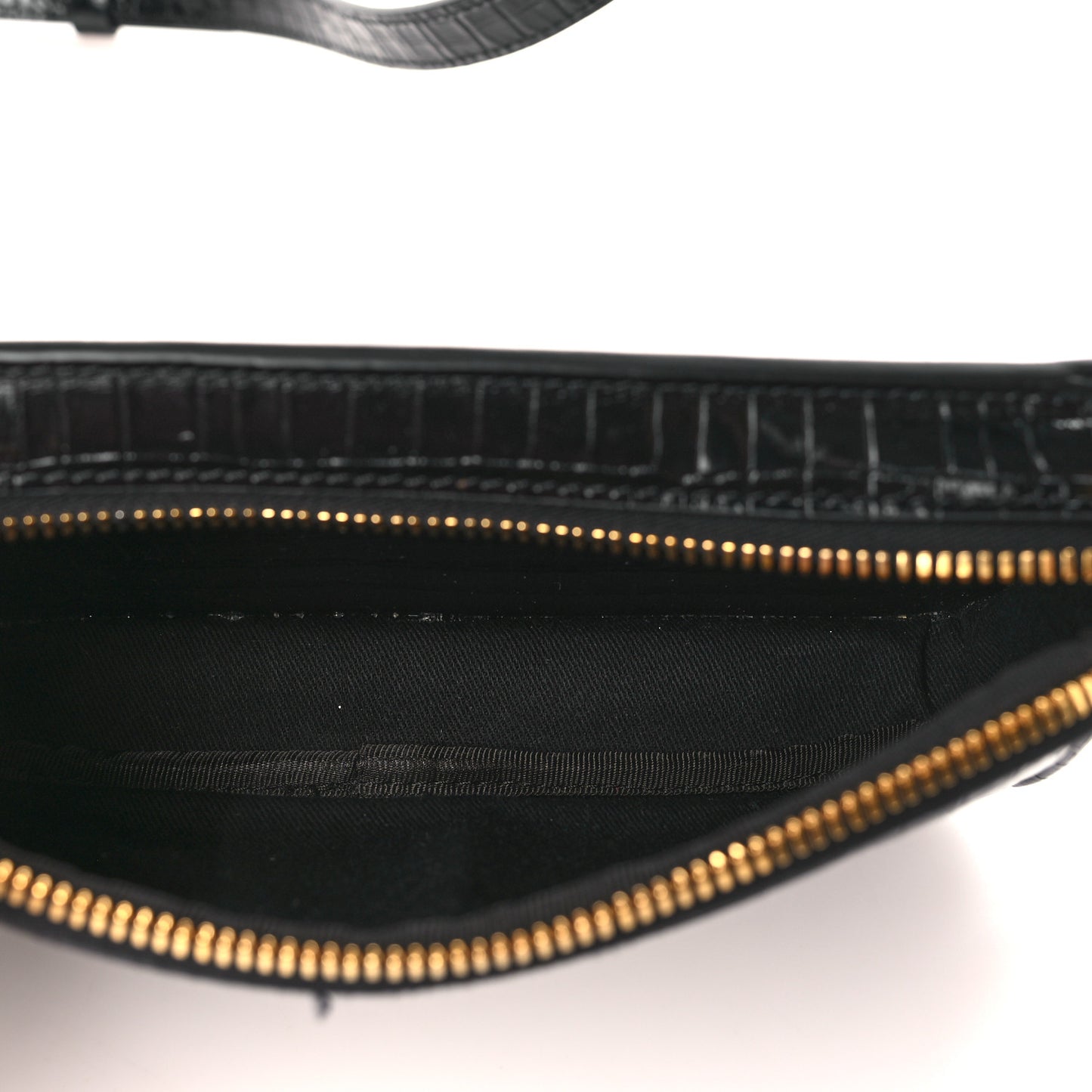 Calfskin Crocodile Embossed Small Zip Belt Bag Black