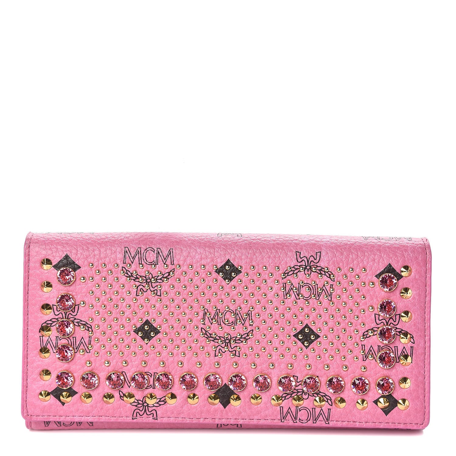 MCM Visetos Swarovski Crystal Studded Flap Wallet Pink 1 of 7