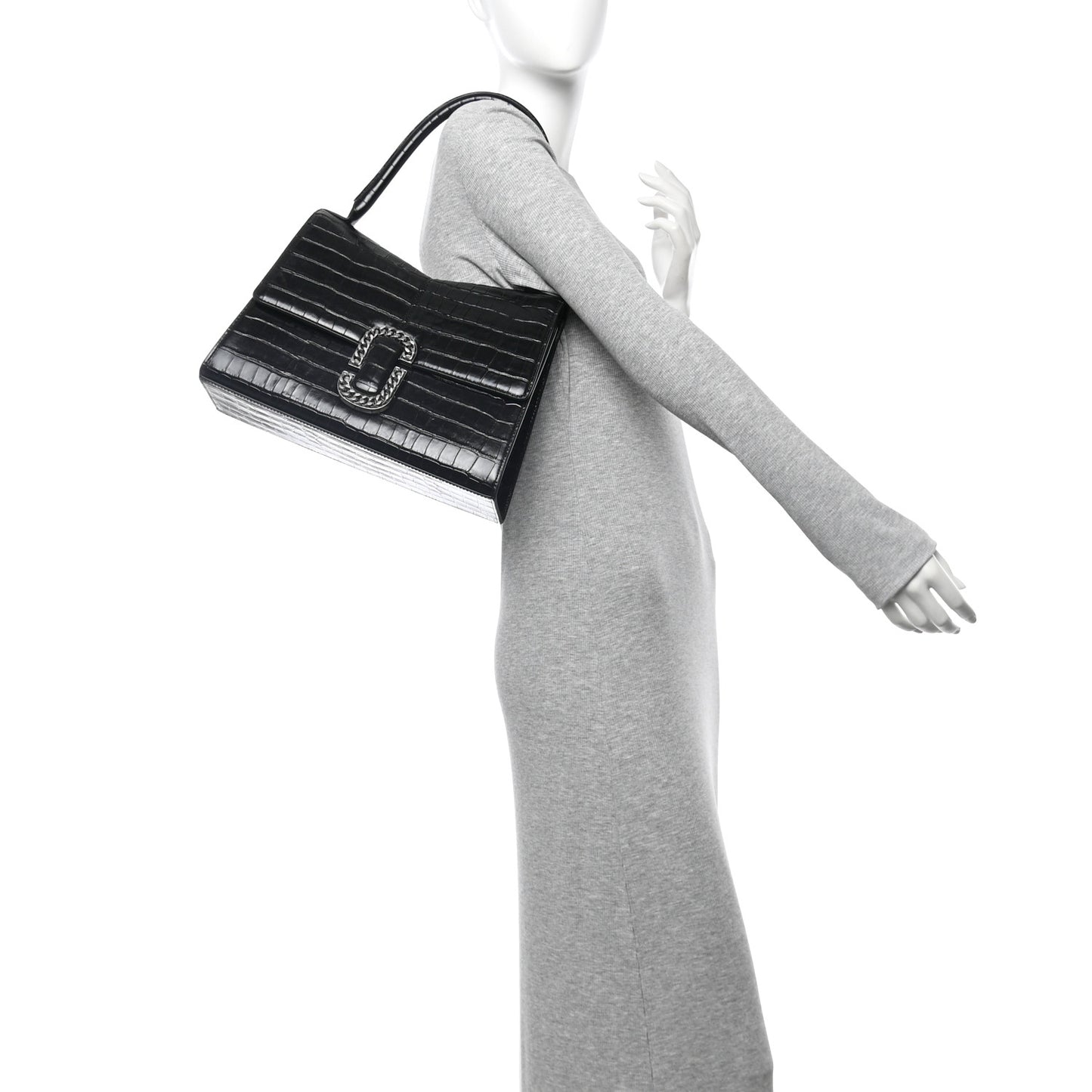 Calfskin Crocodile Embossed The St Marc Large Top Handle Bag Black