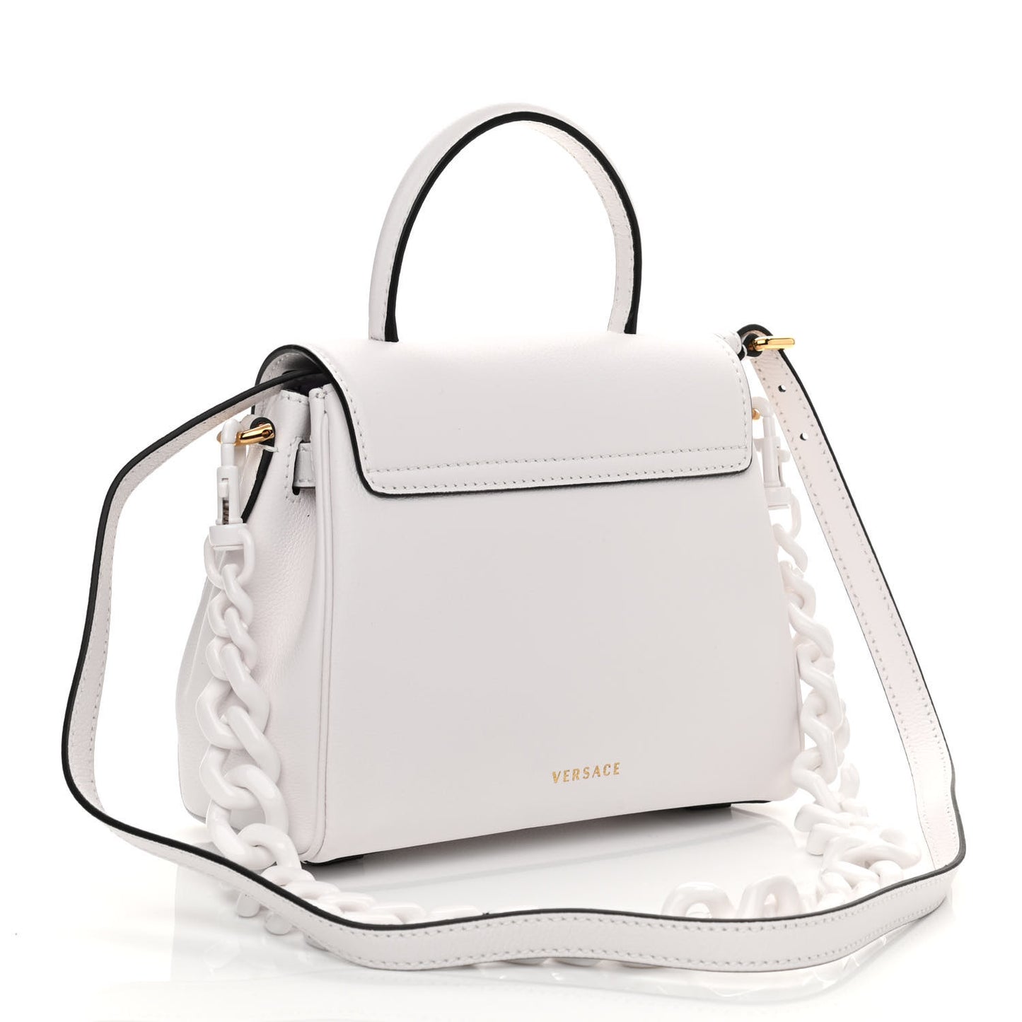 Grained Calfskin Small La Medusa Top Handle Bag White