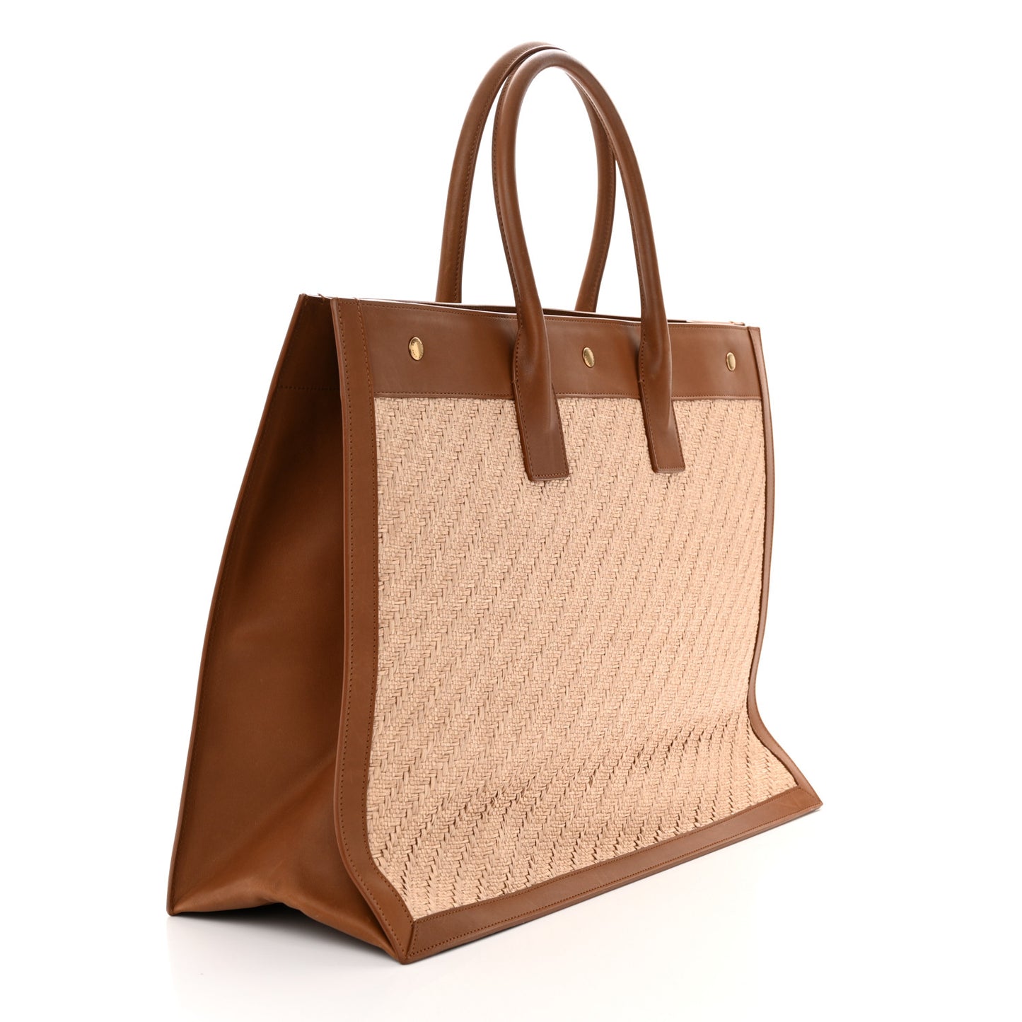 Raffia Linen Calfskin Rive Gauche Tote Naturale Brown
