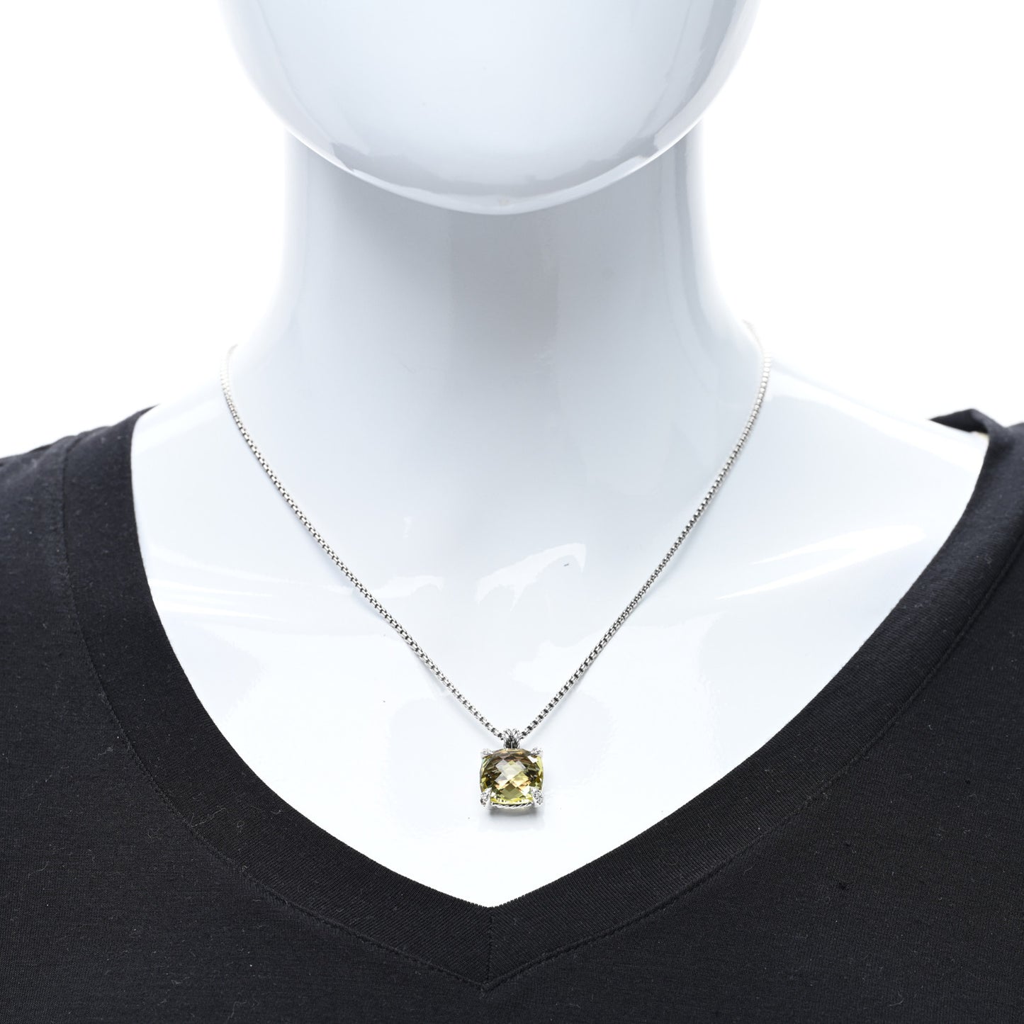 Sterling Silver Diamond Lemon Citrine 14mm Chatelaine Pendant Necklace