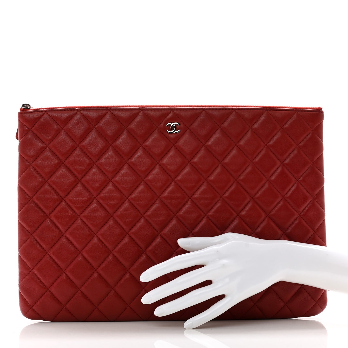 Lambskin Quilted Large Cosmetic Case Red