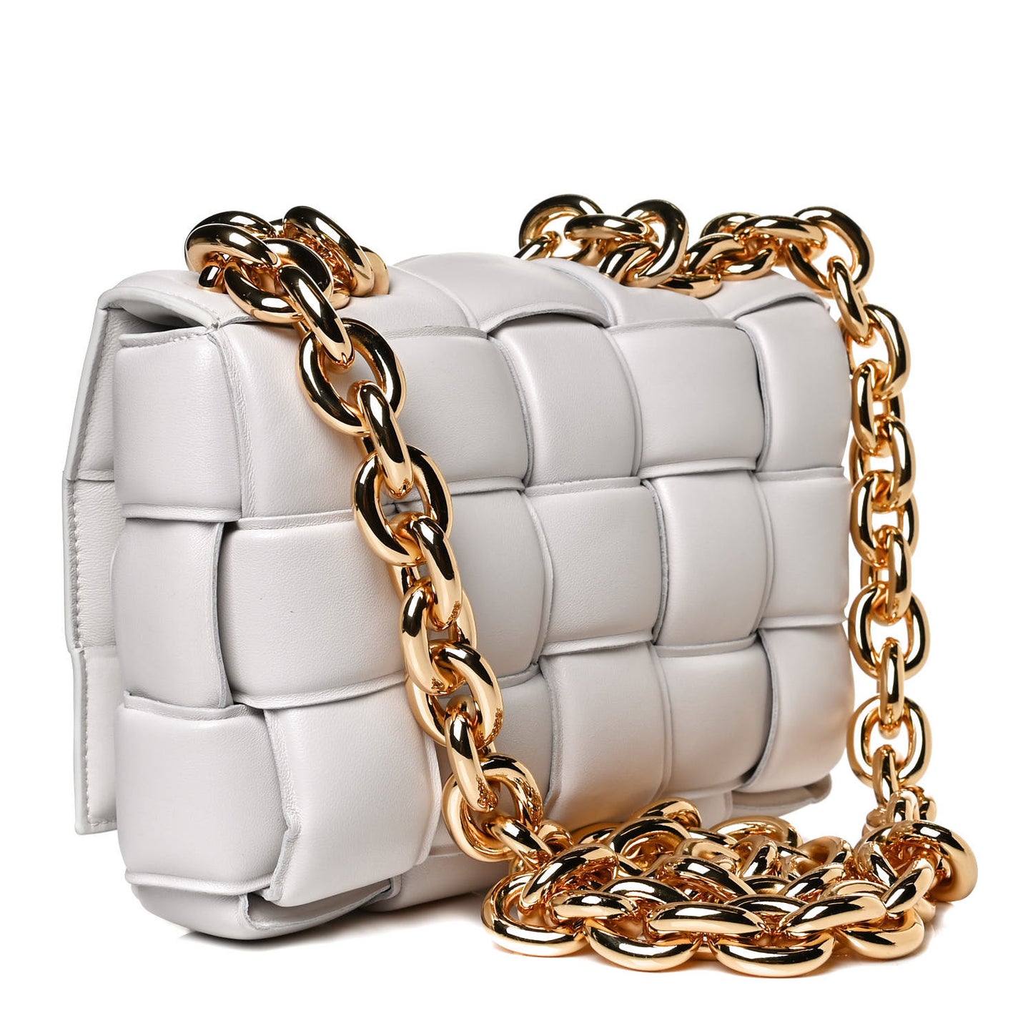 Lambskin Maxi Intreccio Padded Chain Cassette Crossbody Bag White