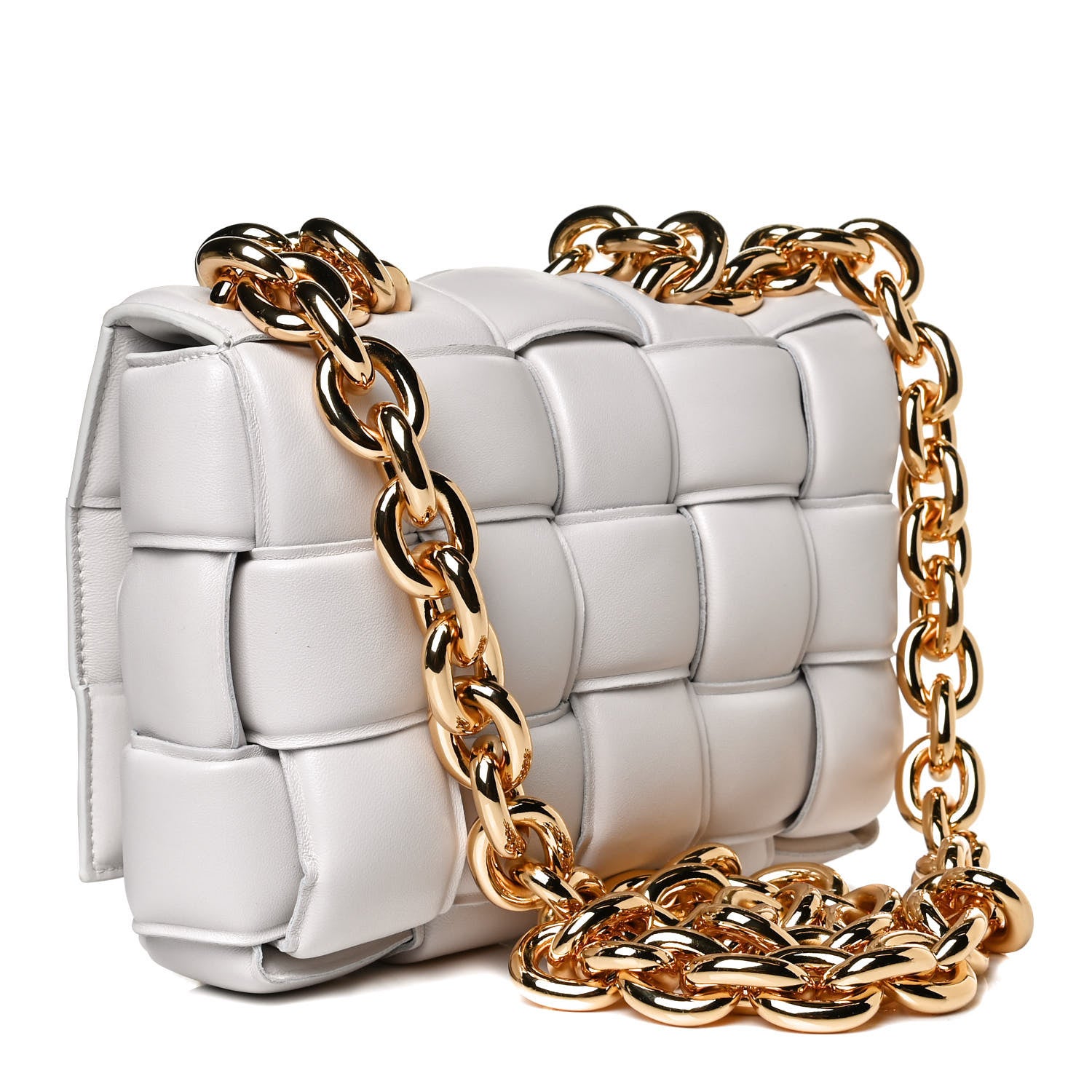 Bottega Veneta Lambskin Maxi Intreccio Padded Chain Cassette Crossbody Bag White 4 of 15