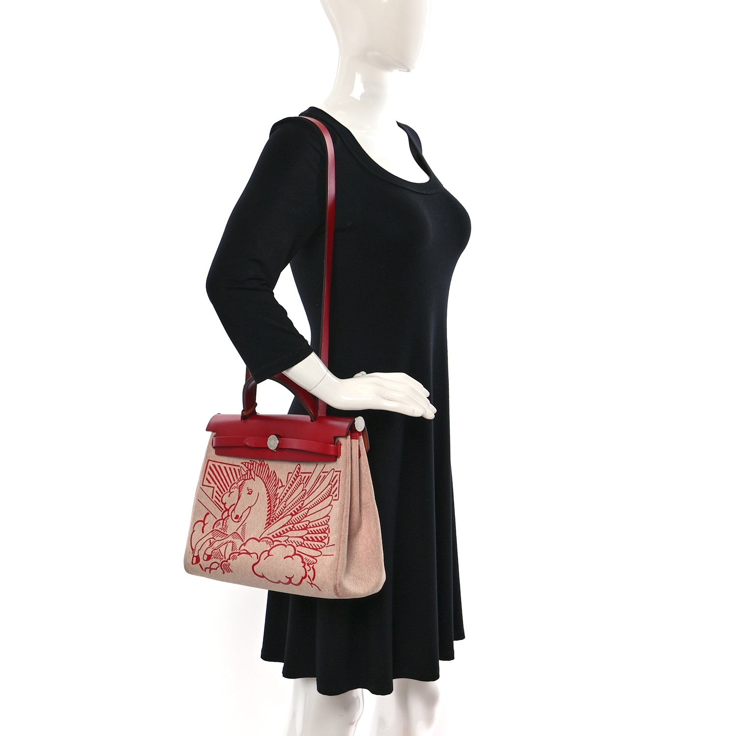 Hermes Vache Hunter Toile Pegase Pop Herbag Zip Retourne 31 PM Rouge Piment 2 of 14