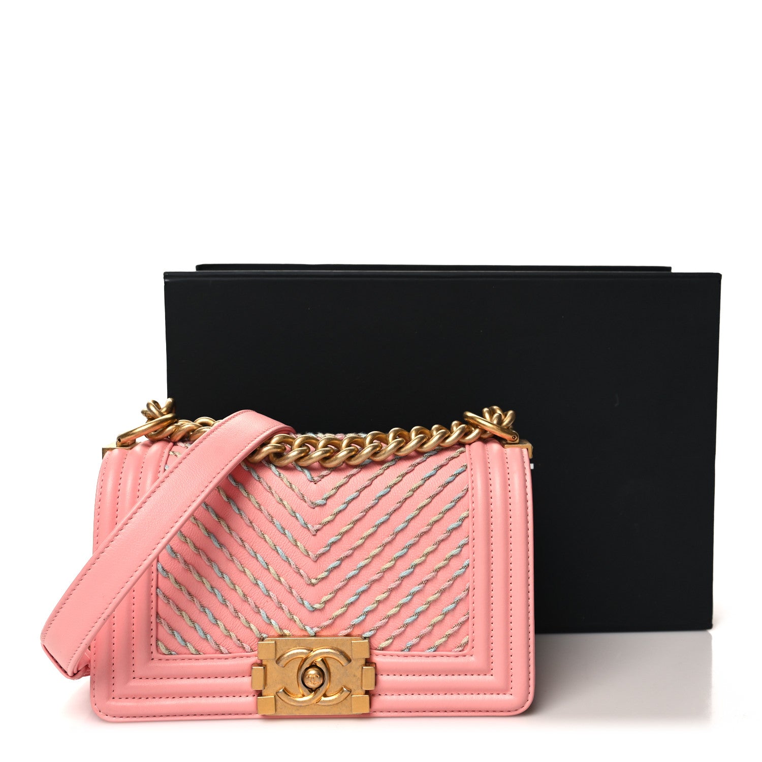 Chanel Calfskin Chevron Embroidered Small Boy By The Sea Flap Pink 11 of 11