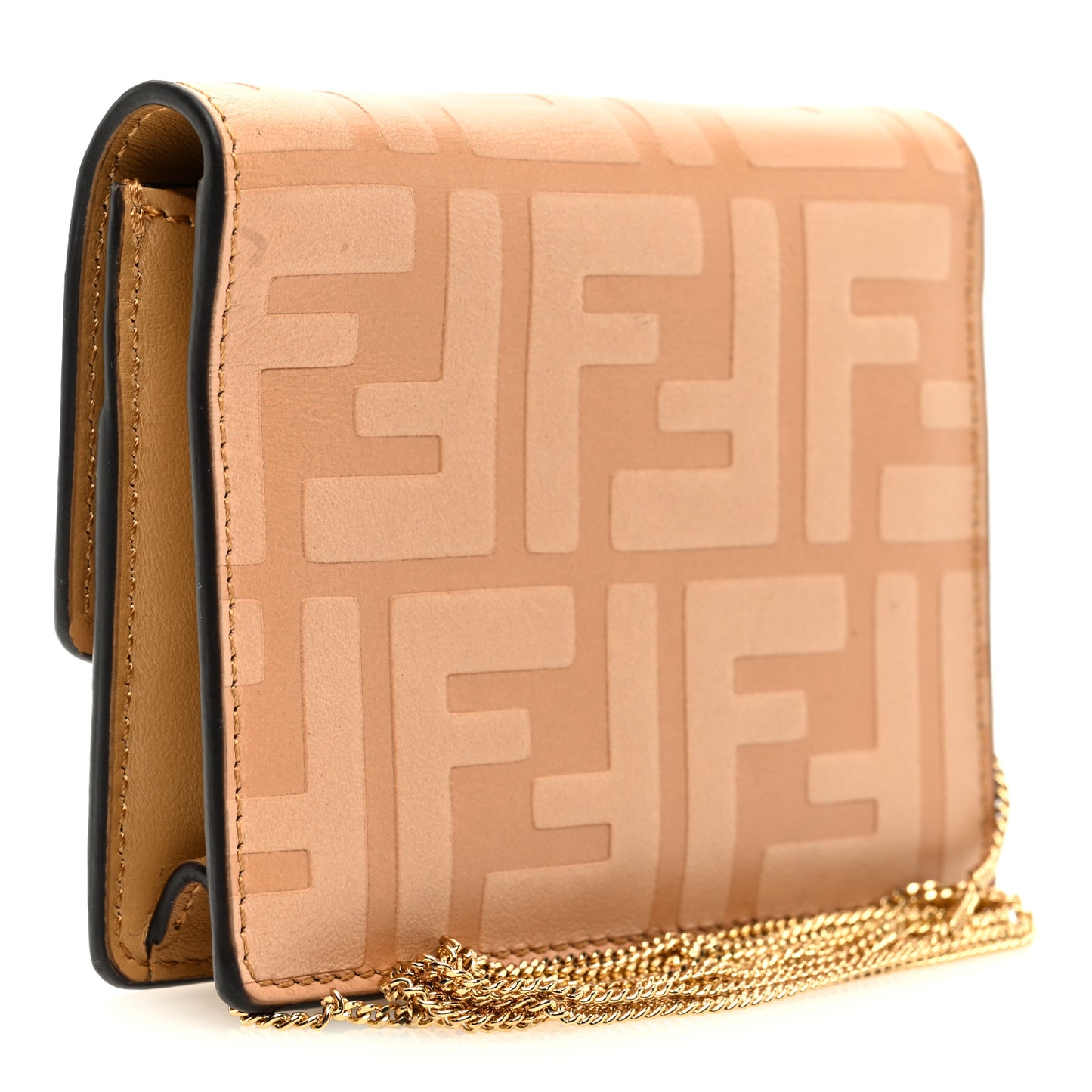 Vitello Termolagoon F is Fendi FF 1974 Embossed Geometric Flap Wallet On Chain Miele Scuro
