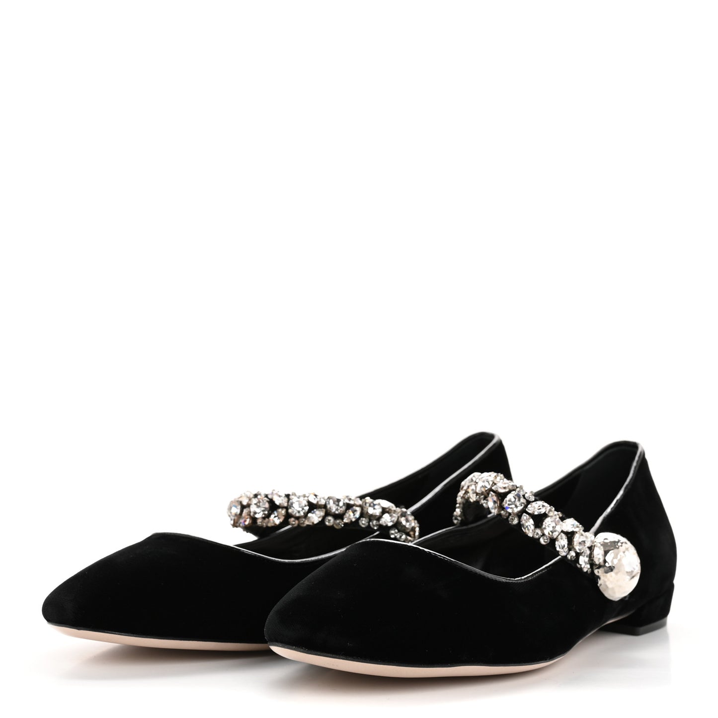 Velvet Crystal Mary Jane Flats 40 Black