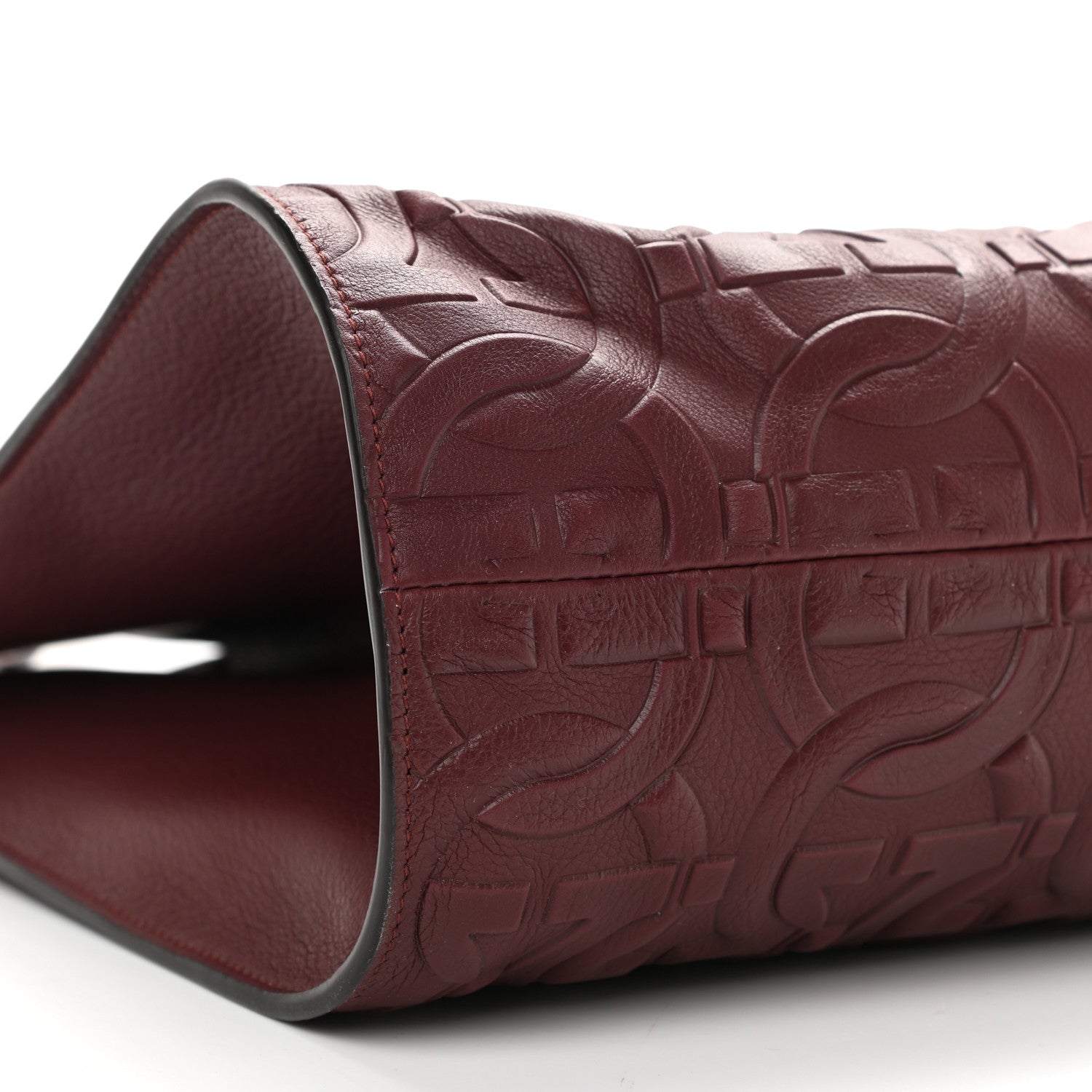 Salvatore Ferragamo Calfskin Gancini Embossed Trifolio Tote Bag Burgundy 10 of 11