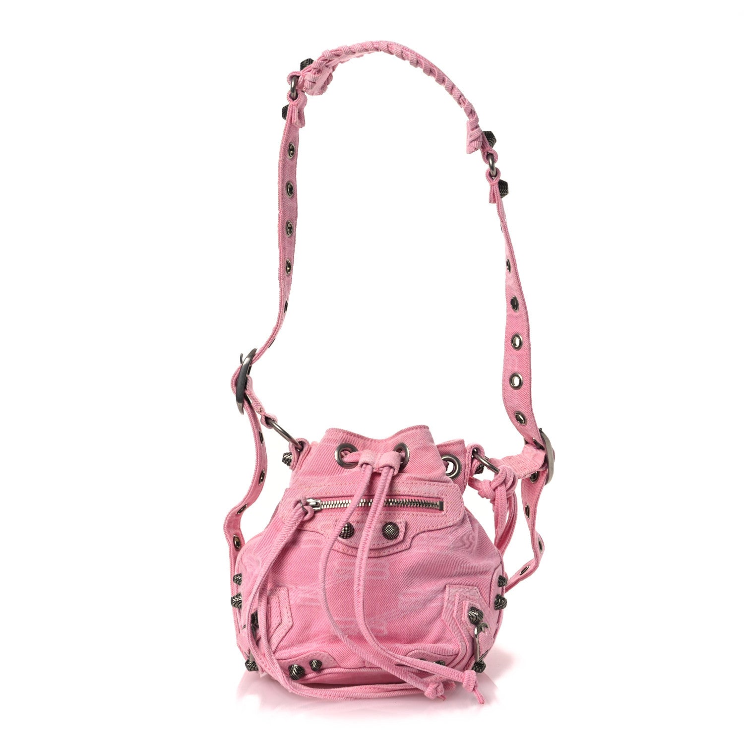 Balenciaga Washed Denim BB Monogram Le Cagole Bucket Bag XS Sweet