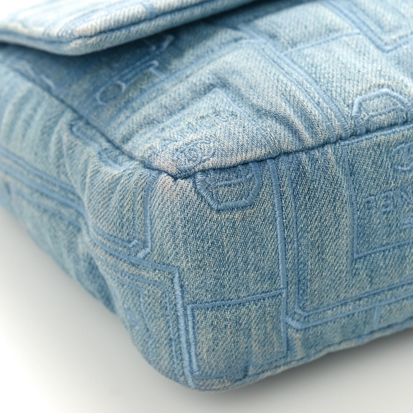 Denim Embroidered Jumbo Perfume Bottle Flap Light Blue