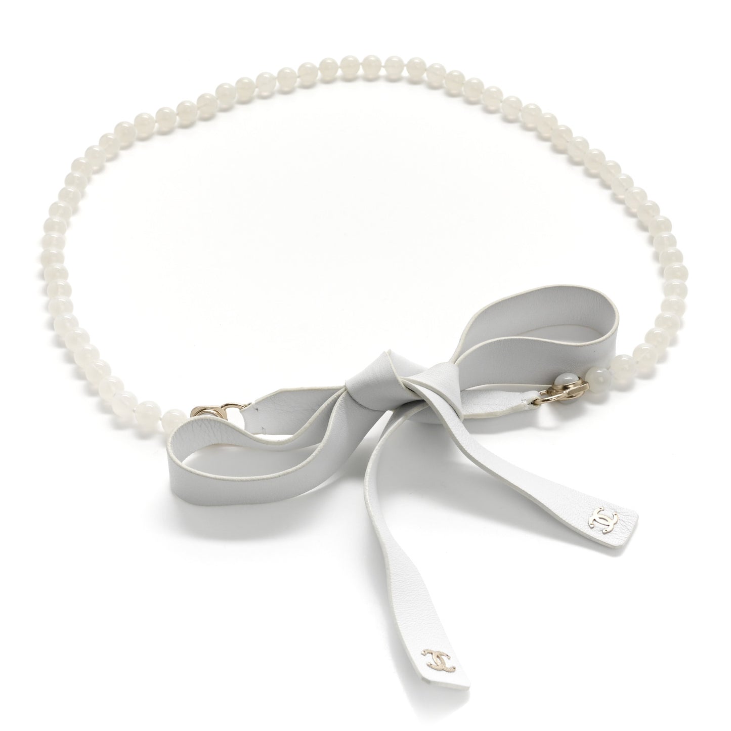 Beaded Calfskin CC Belt White