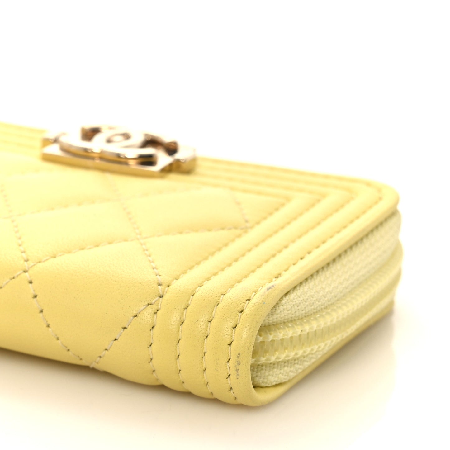 Lambskin Quilted Zip Around Boy Coin Purse Wallet Yellow