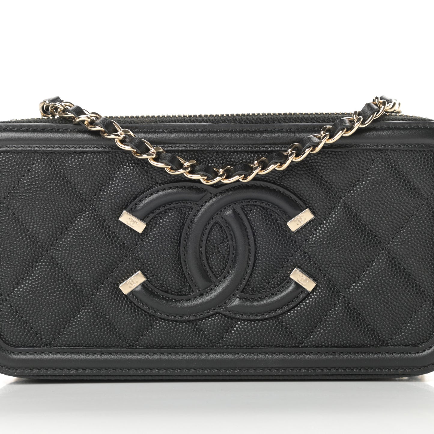 Caviar Quilted CC Filigree Clutch With Chain Black