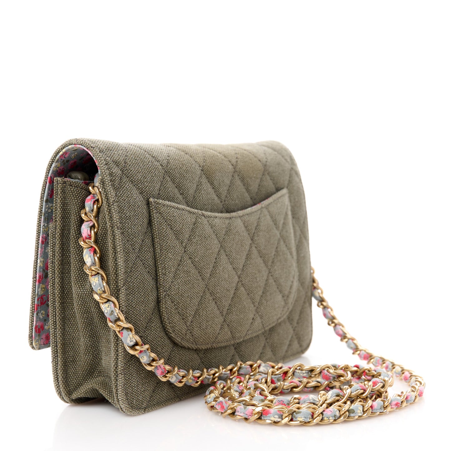 Canvas Quilted Coco Cuba Charms Wallet on Chain WOC Khaki