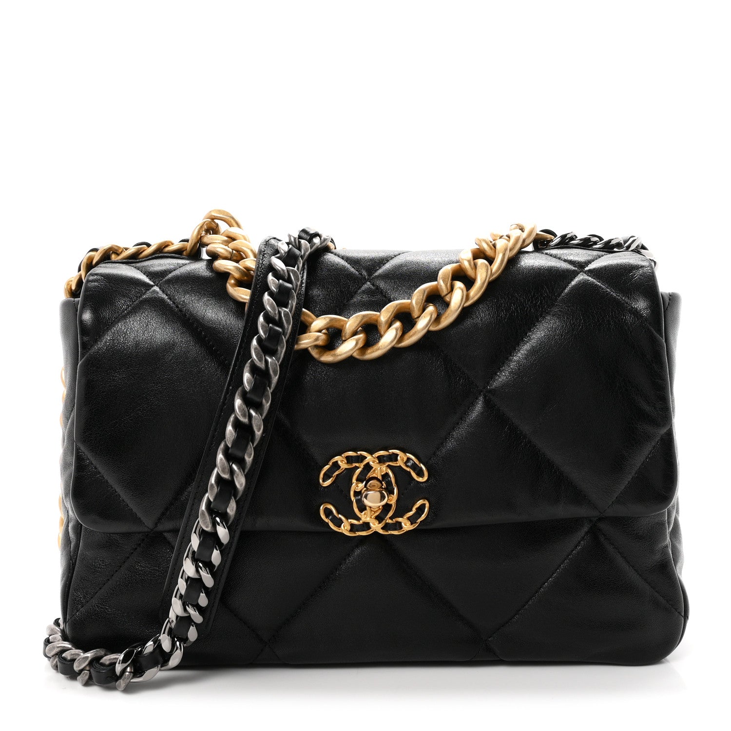 Chanel Shiny Goatskin Quilted Large Chanel 19 Flap Black 1971957