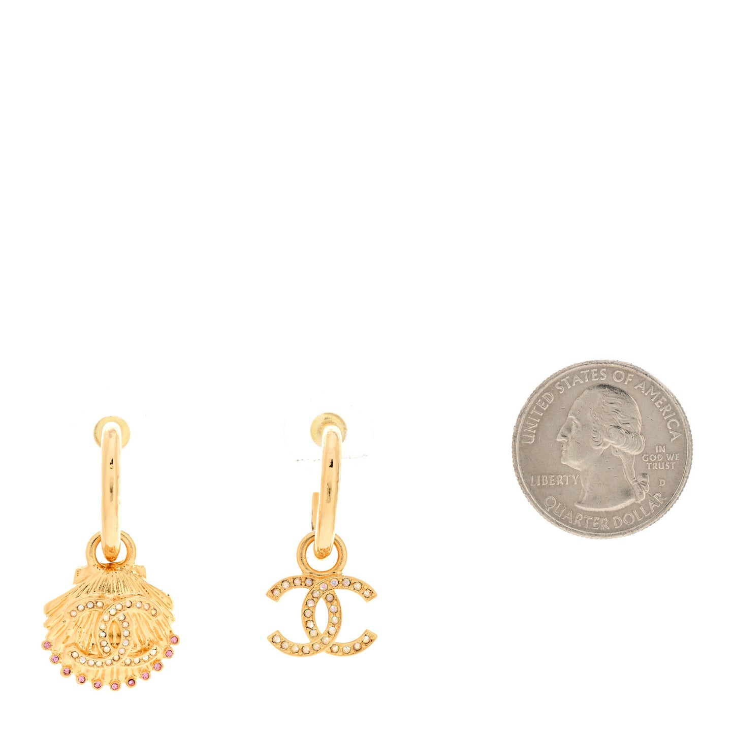 Metal CC Crystal Seashell Drop Earrings Gold