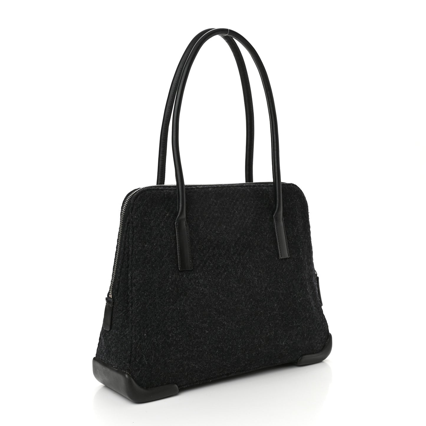 Calfskin Wool Top Handle Bag Dark Grey