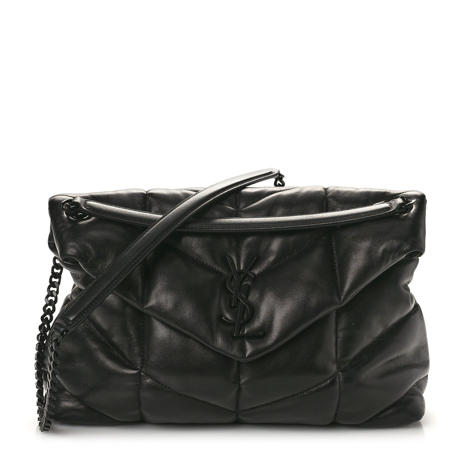 Lambskin Quilted Monogram Monochrome Medium Loulou Puffer Chain Satchel Black