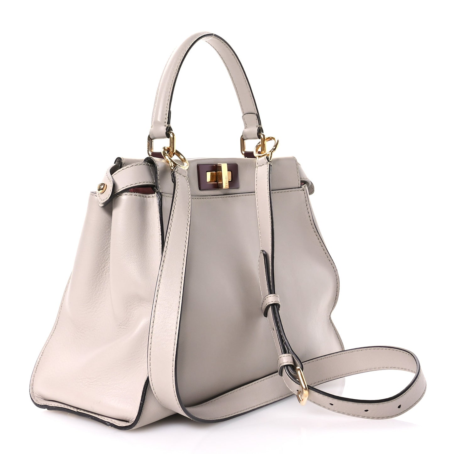 Vitello Seta Shiny Nappa Medium Peekaboo Iconic Satchel Grigio Polvere Magenta