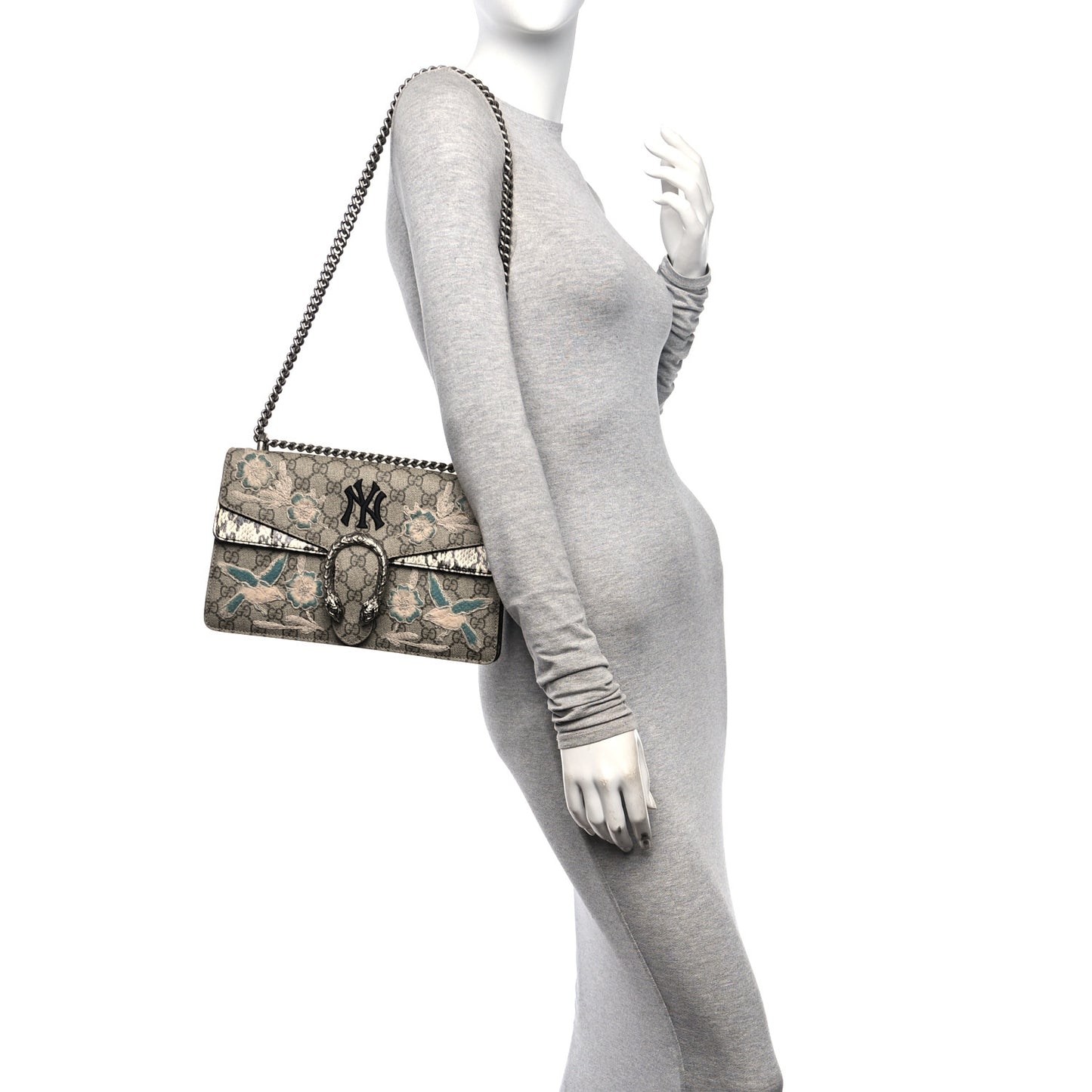 X MLB GG Supreme Monogram Snakeskin NY Yankees Patch Embroidered Small Dionysus Shoulder Bag