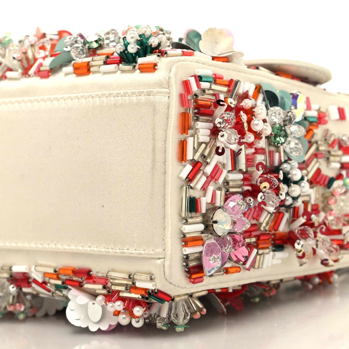 Satin Beaded Floral Embroidered Mini Lady Dior White Multicolor