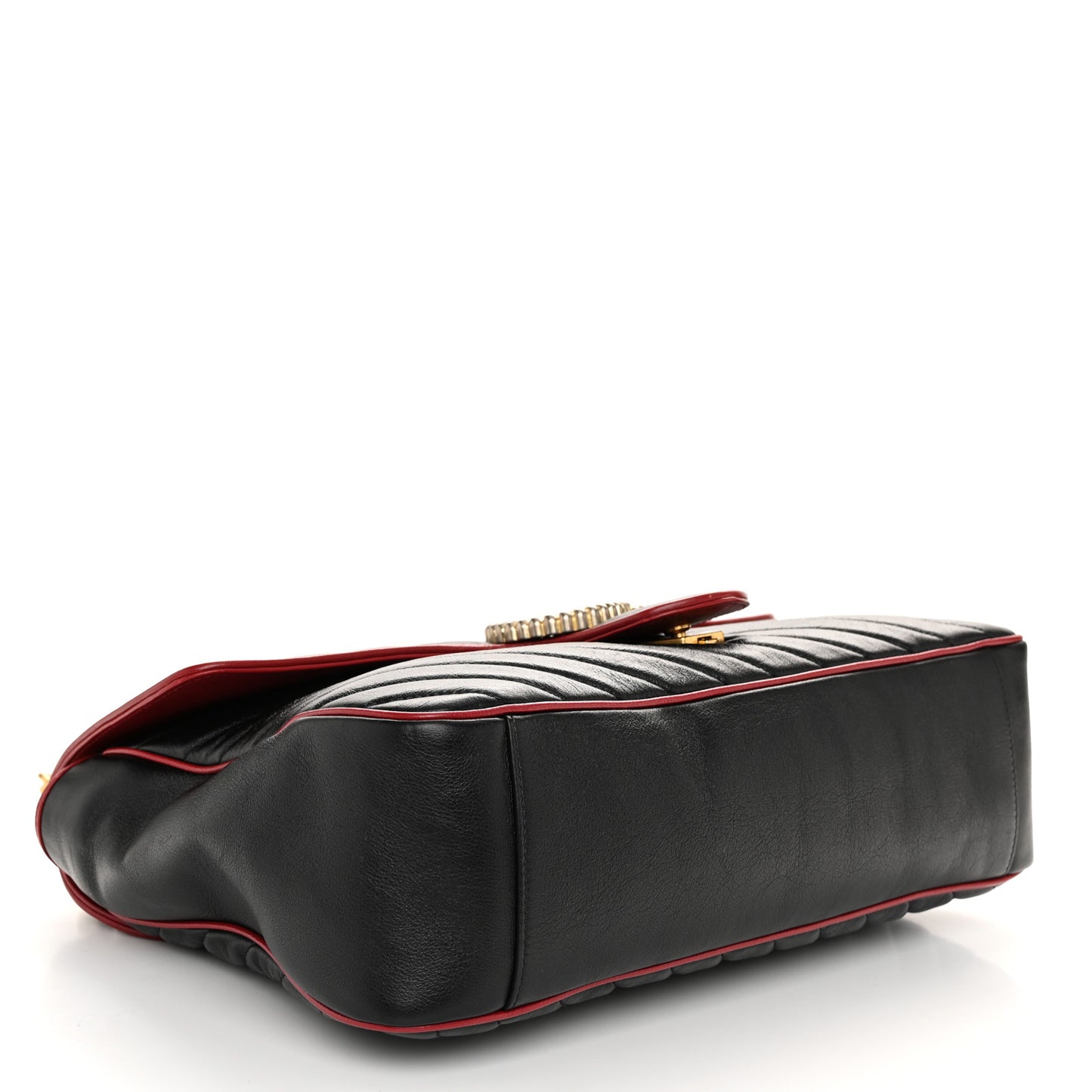 Vintage Effect Calfskin Matelasse Diagonal Large Torchon GG Marmont Shoulder Bag Black Romantic Cherry