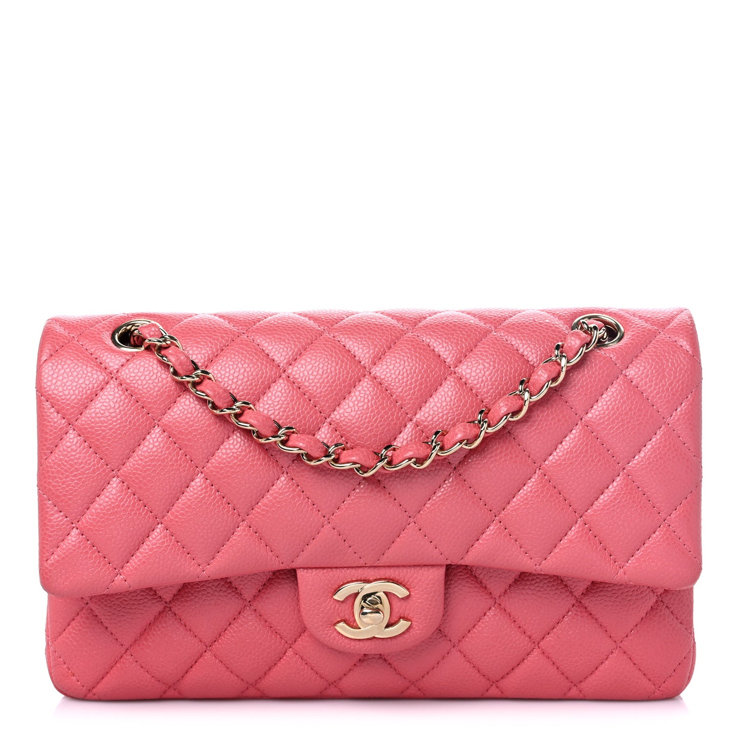 Metallic Caviar Quilted Medium Double Flap Pink