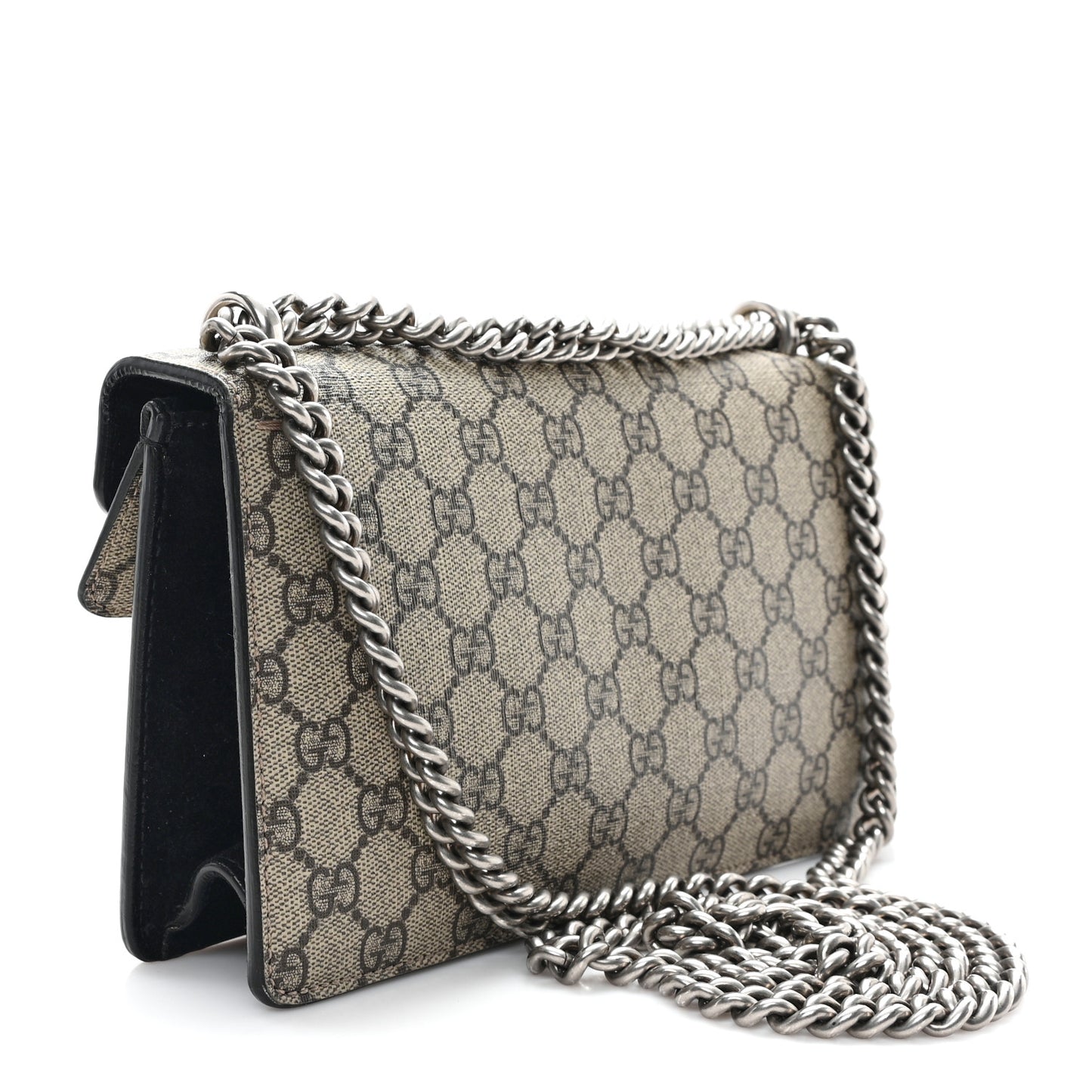 GG Supreme Monogram Suede Crystal Small Dionysus Shoulder Bag Beige Ebony Black