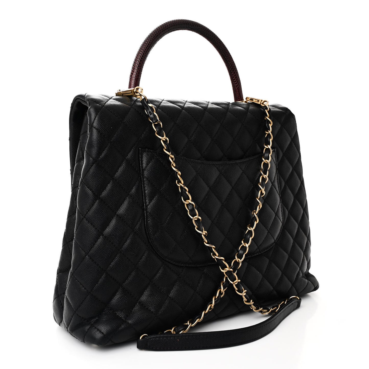 Caviar Lizard Quilted Large Coco Handle Flap Black
