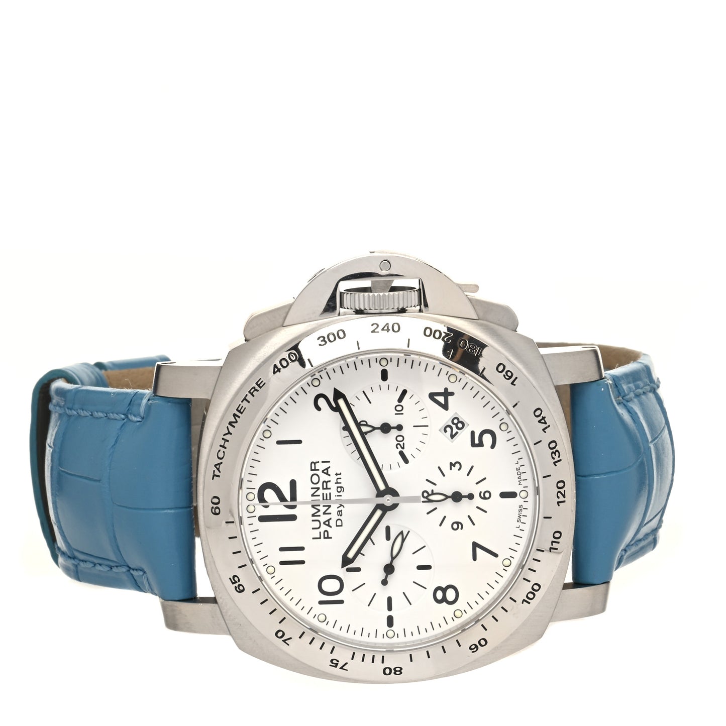 Stainless Steel Alligator 44mm Luminor Daylight Chronograph Automatic Watch White PAM00188