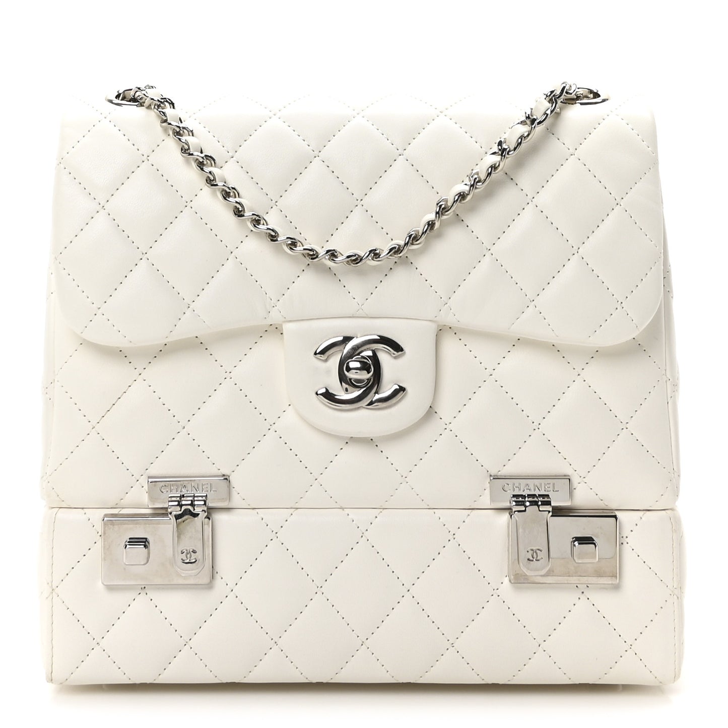 Lambskin Quilted Cockpit Flap Bag White
