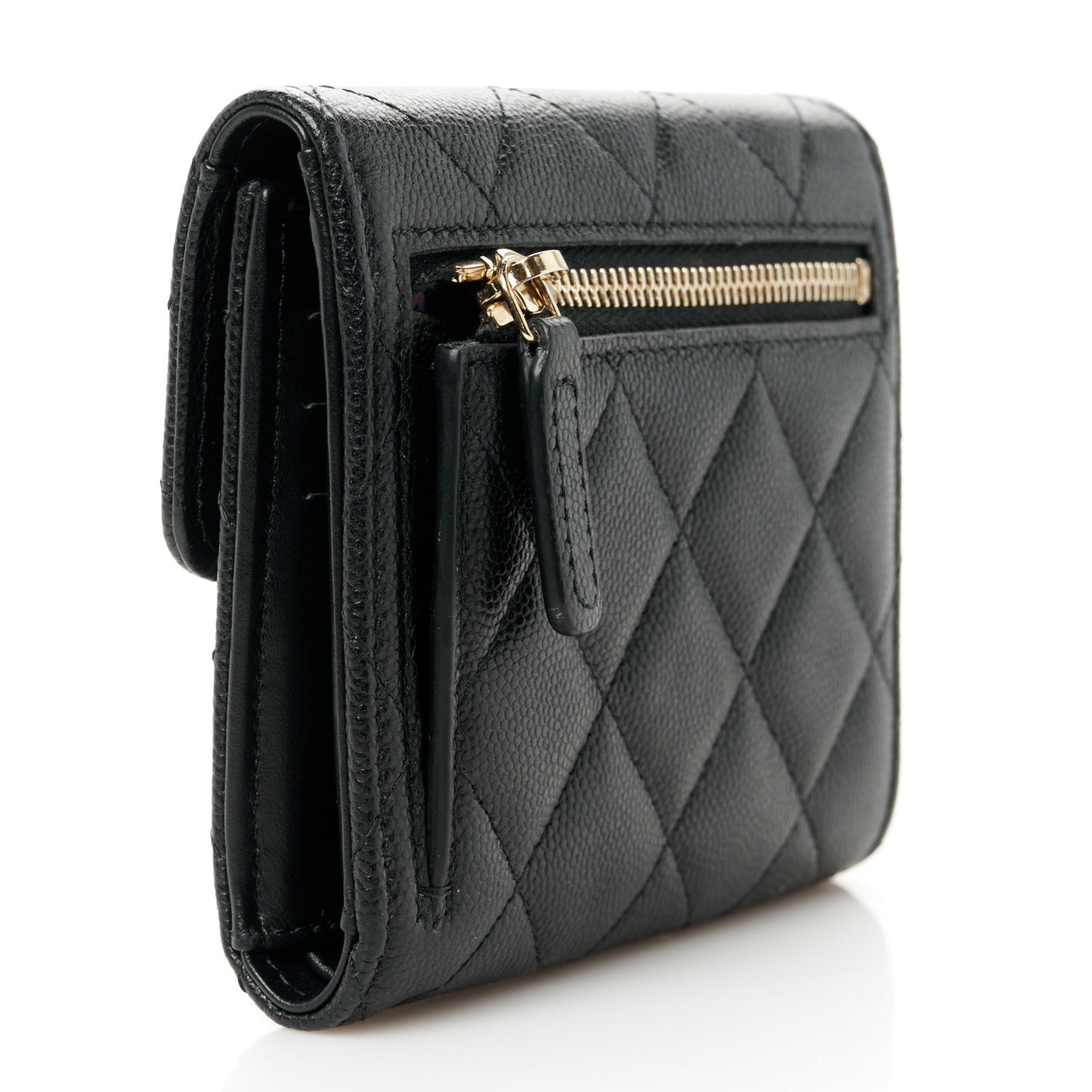 Caviar Quilted Small Flap Wallet Black