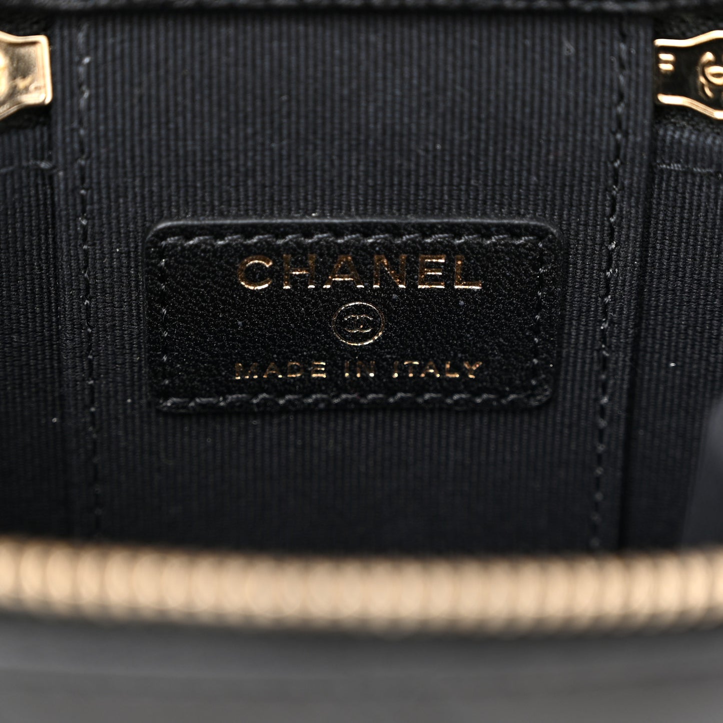 Lambskin Quilted Mini Vanity Case With Pearl Chain Black