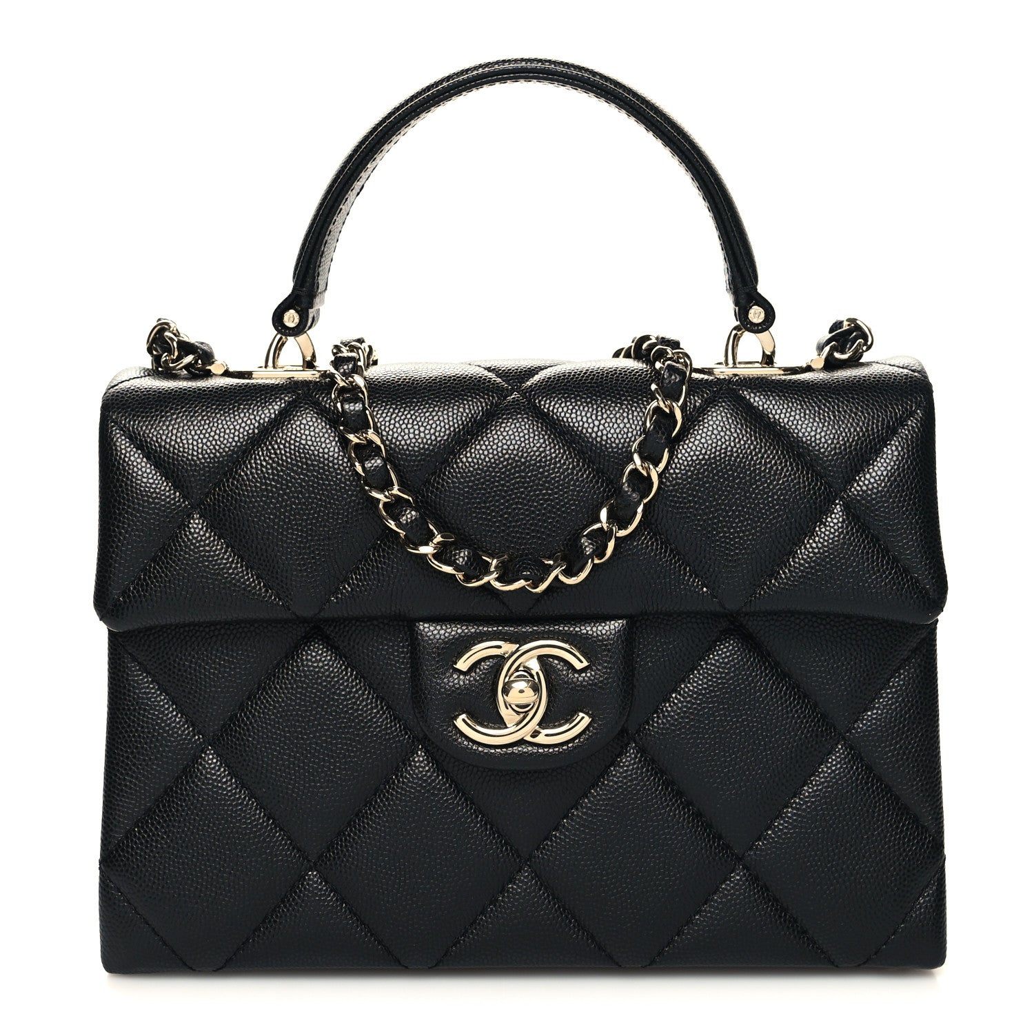 Chanel Caviar Quilted Mini Retro Twist Top Handle Flap Black