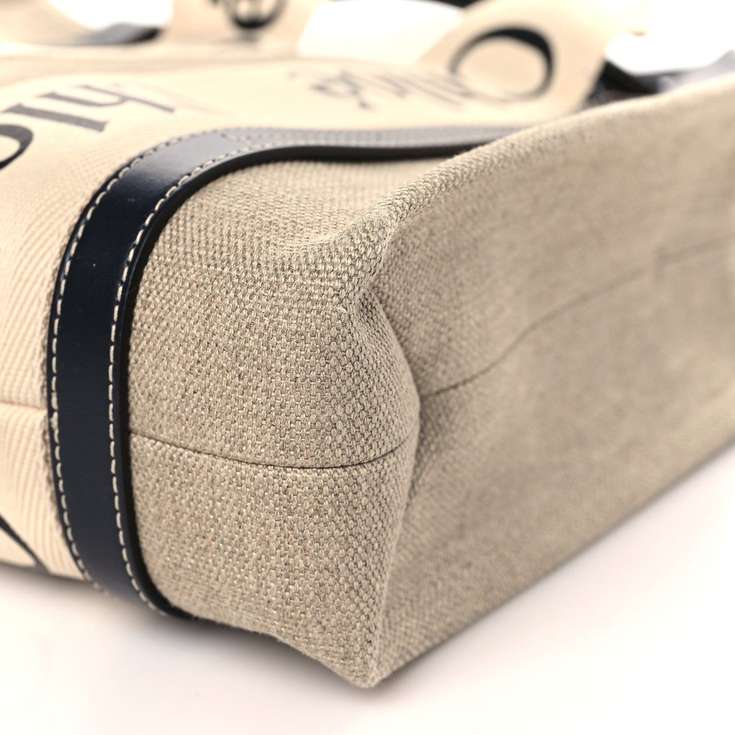 Cotton Calfskin Small Woody Ribbon Tote With Strap White Navy