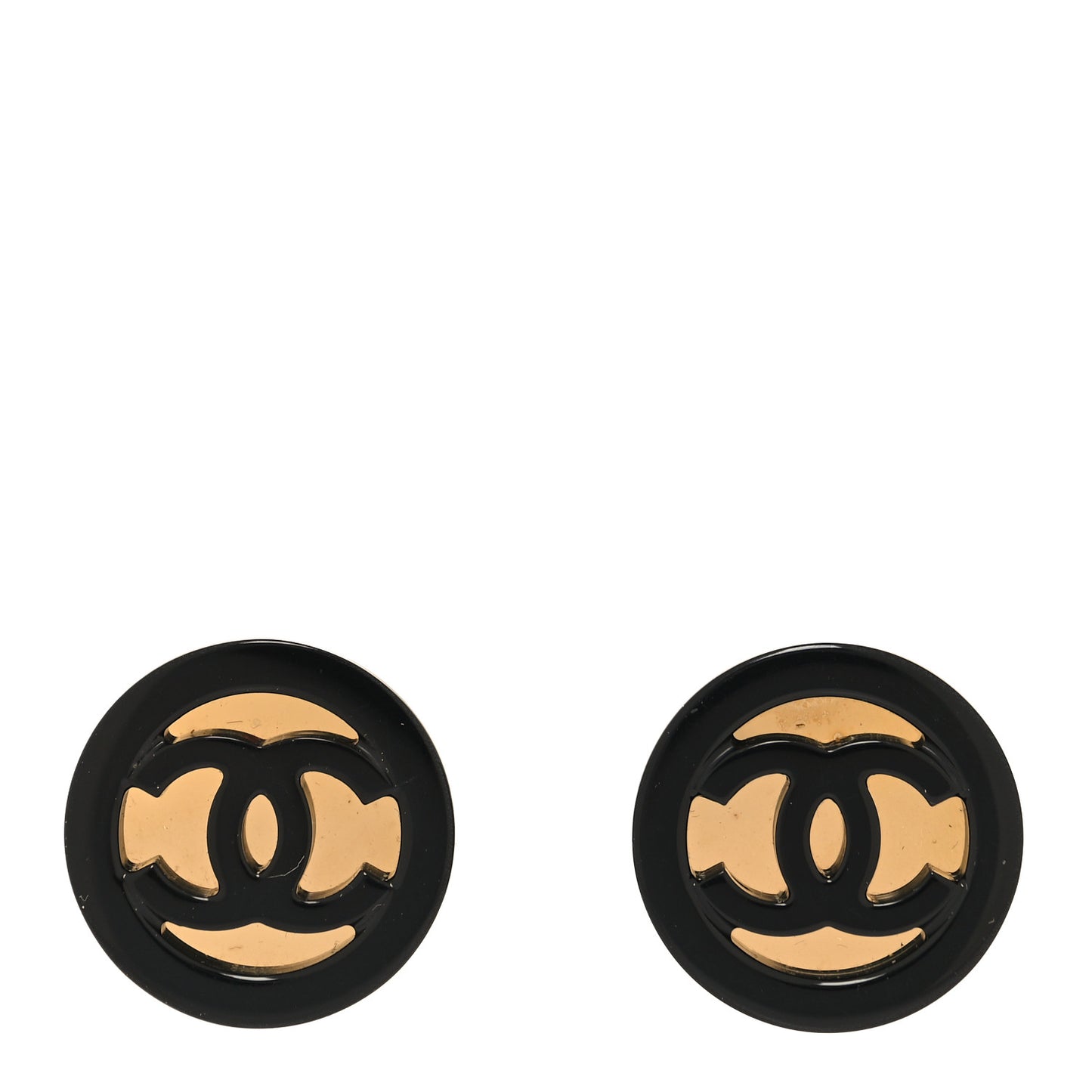 Resin CC Round Earrings Gold Black