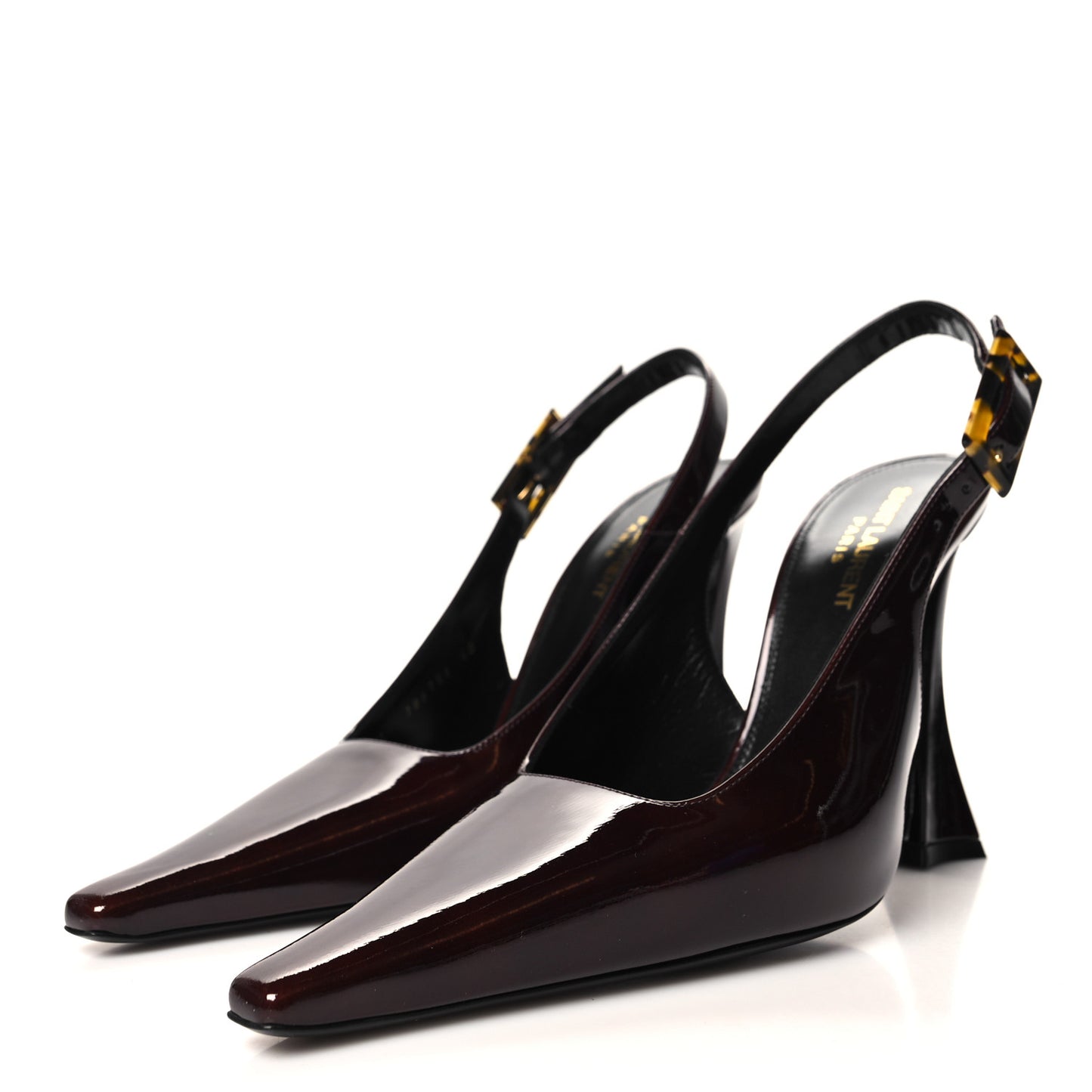 Patent Calfskin Dune Slingback Pumps 40 Wood