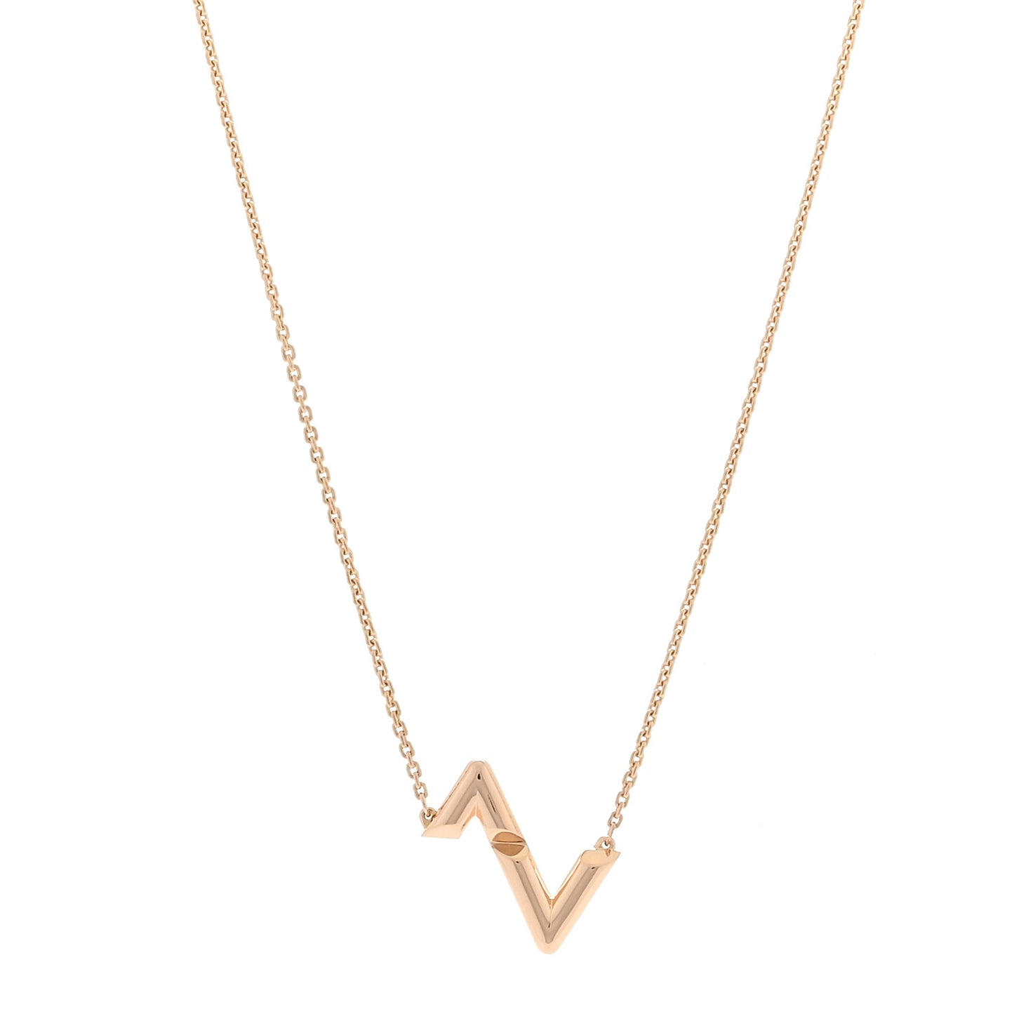 18K Pink Gold LV Volt Upside Down Pendant Necklace