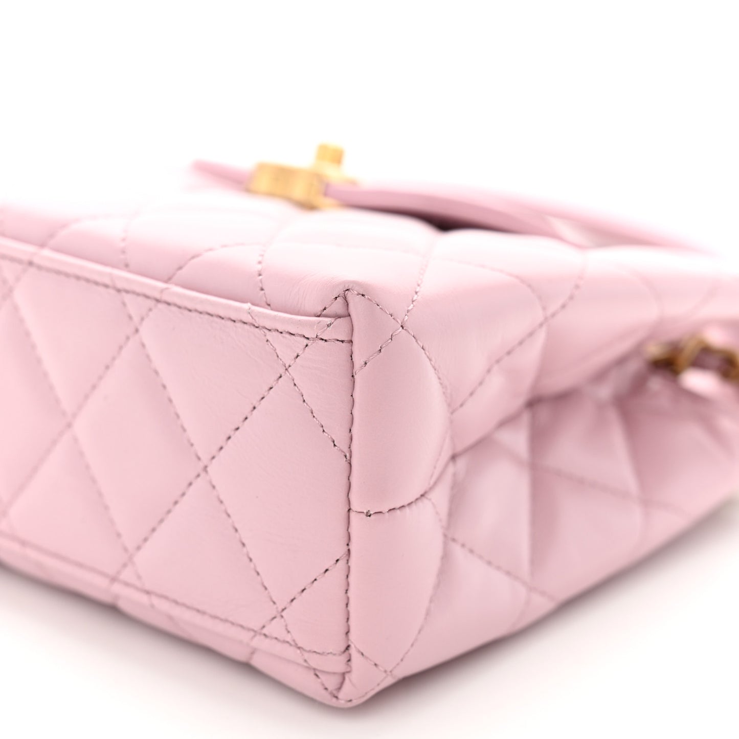 Shiny Aged Calfskin Quilted Nano Kelly Shopper Pink