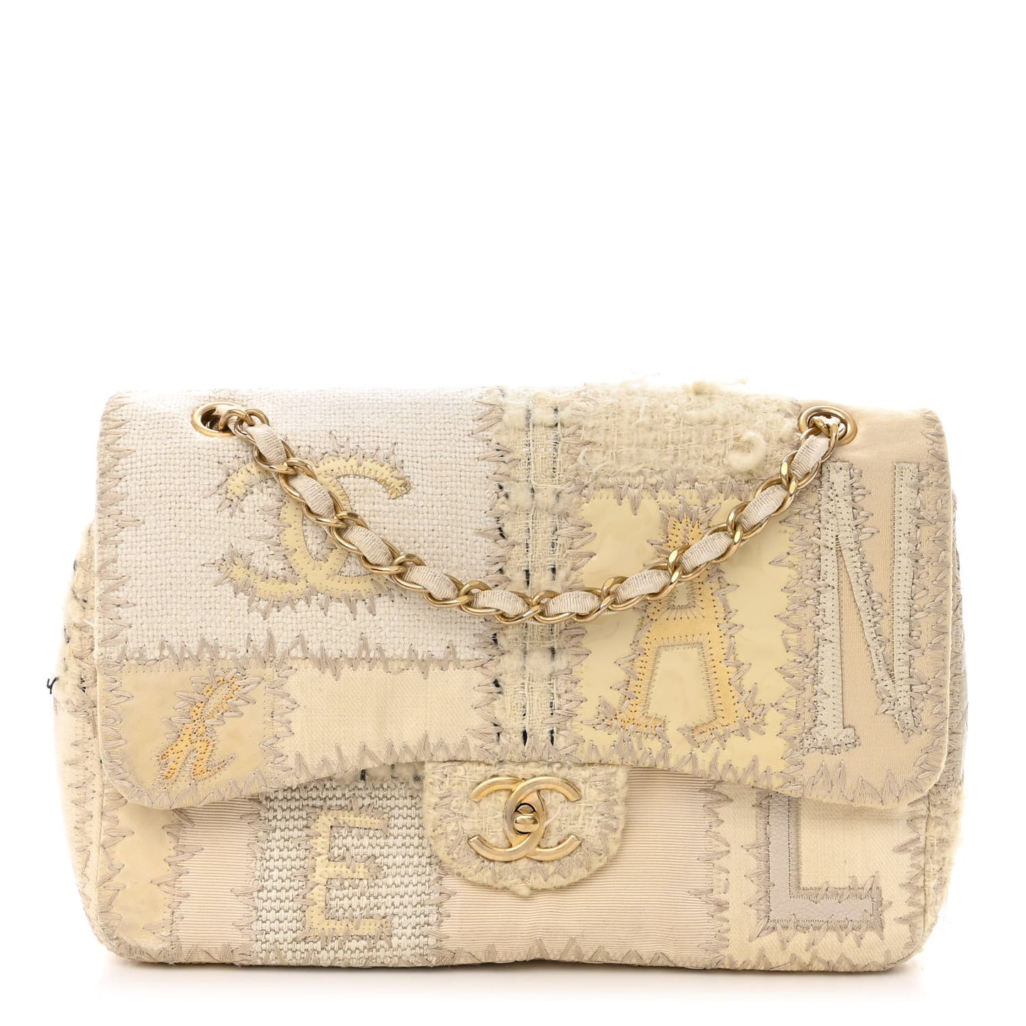 Tweed Patchwork Jumbo Single Flap White