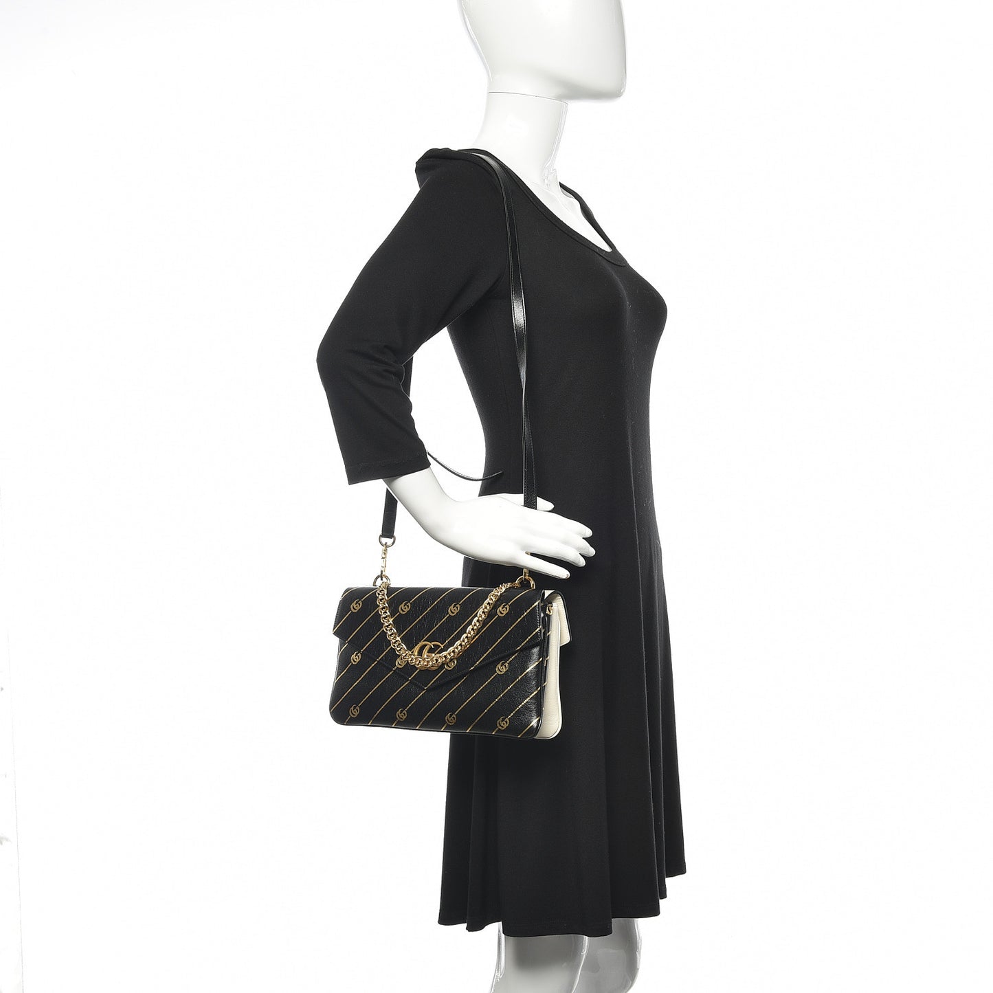 Calfskin Diagonal GG Medium Thiara Double Envelope Shoulder Bag Black White