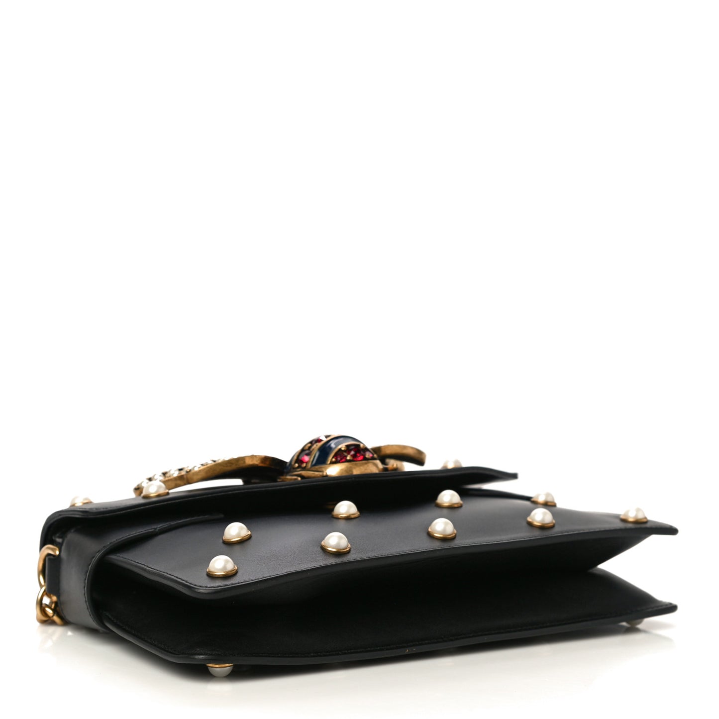 Nappa Pearl Studded Mini Queen Margaret Broadway Shoulder Bag Black