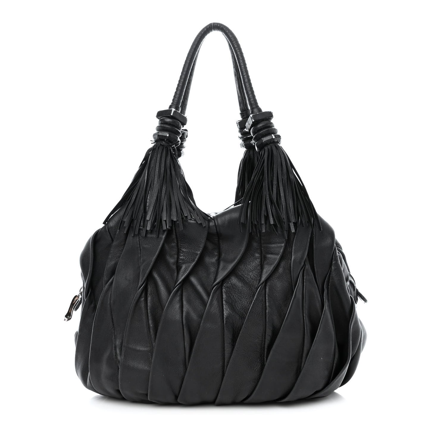 Lambskin Plated Fringed Tinzita Shoulder Bag Black