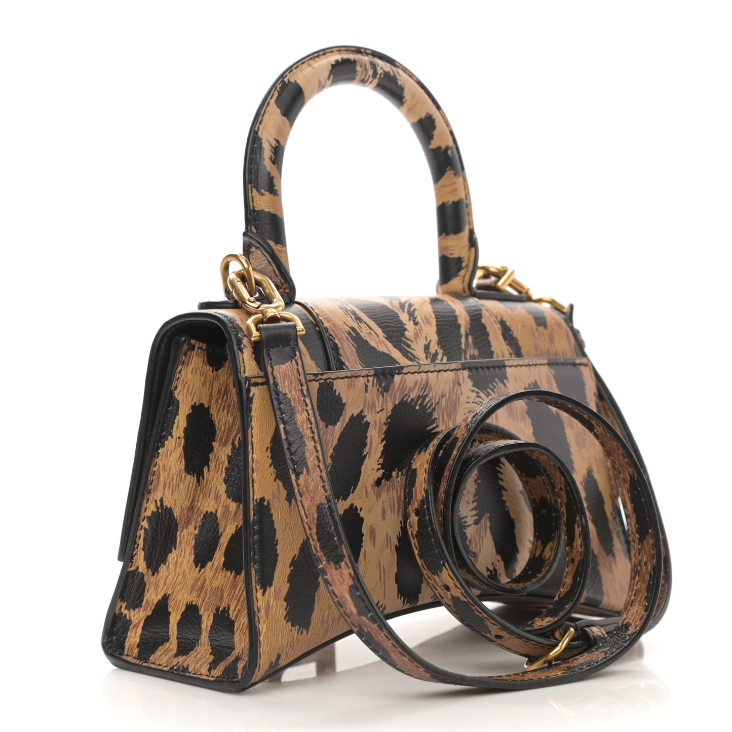 Smooth Calfskin Leopard Print Hourglass Top Handle Bag XS Beige