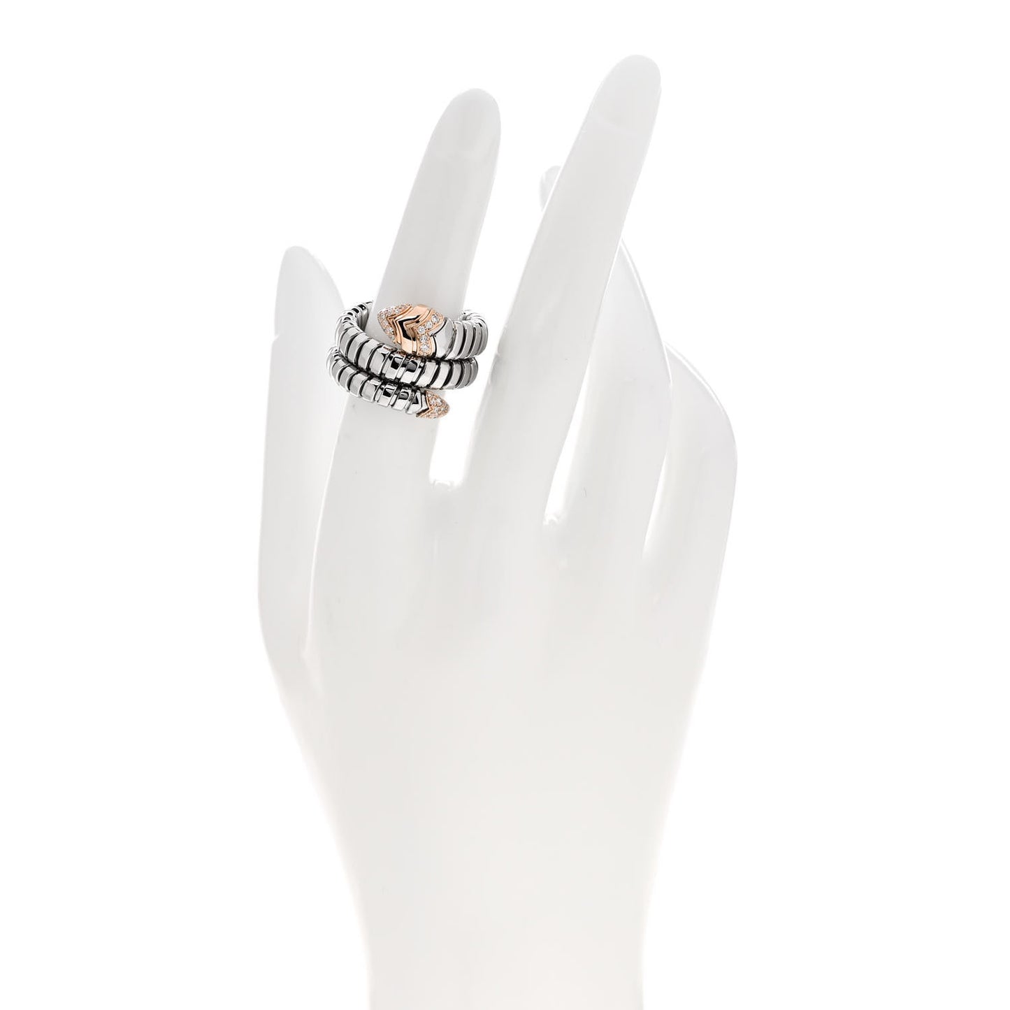 Stainless Steel 18K Rose Gold Diamond Serpenti Tubogas Band Ring M