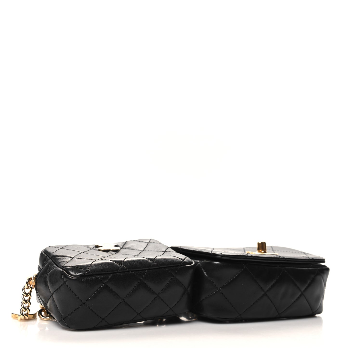 Lambskin Quilted Enamel CC Waist Bag With Pouch Black