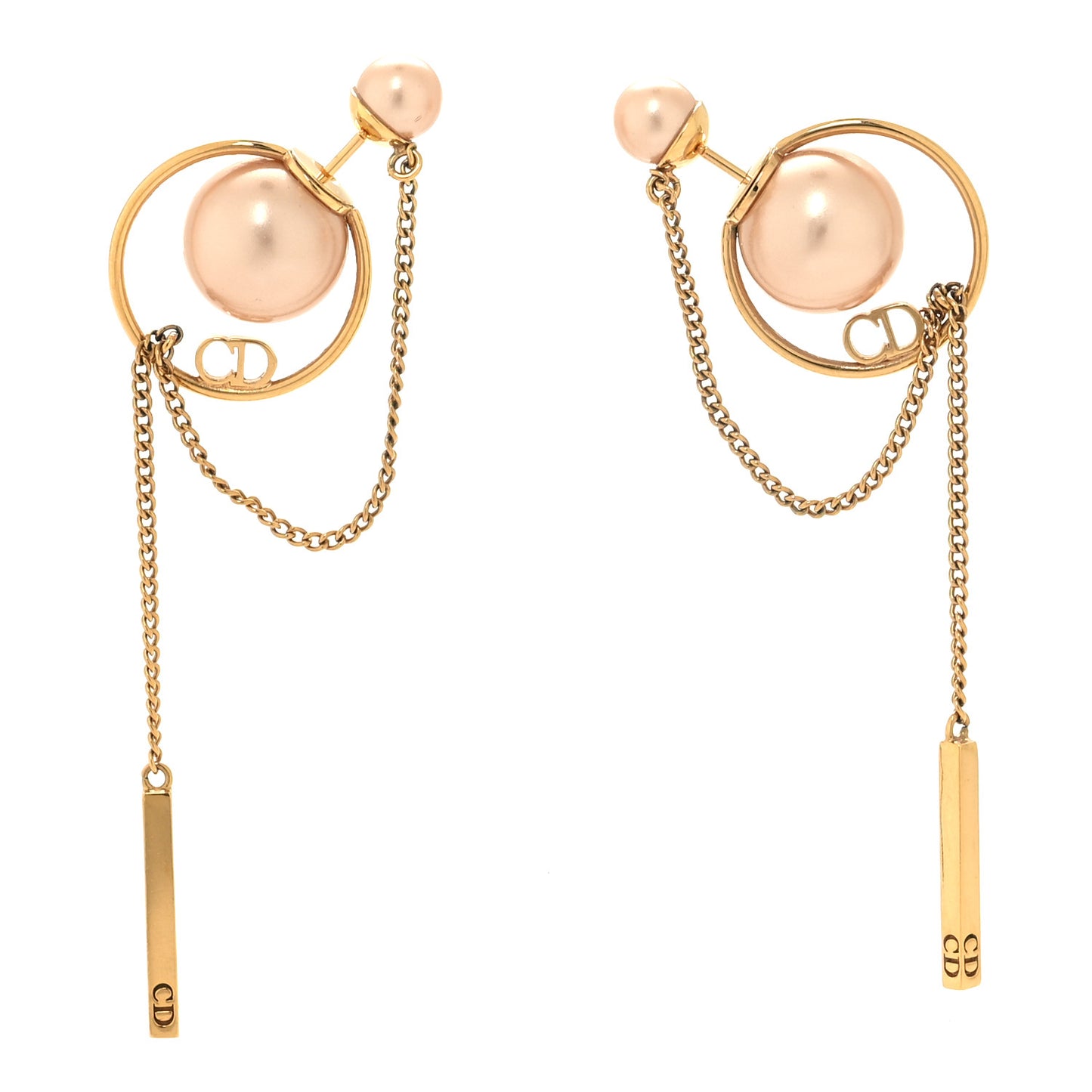 Pearl Tribales Dangle Chain Earrings Pink Gold